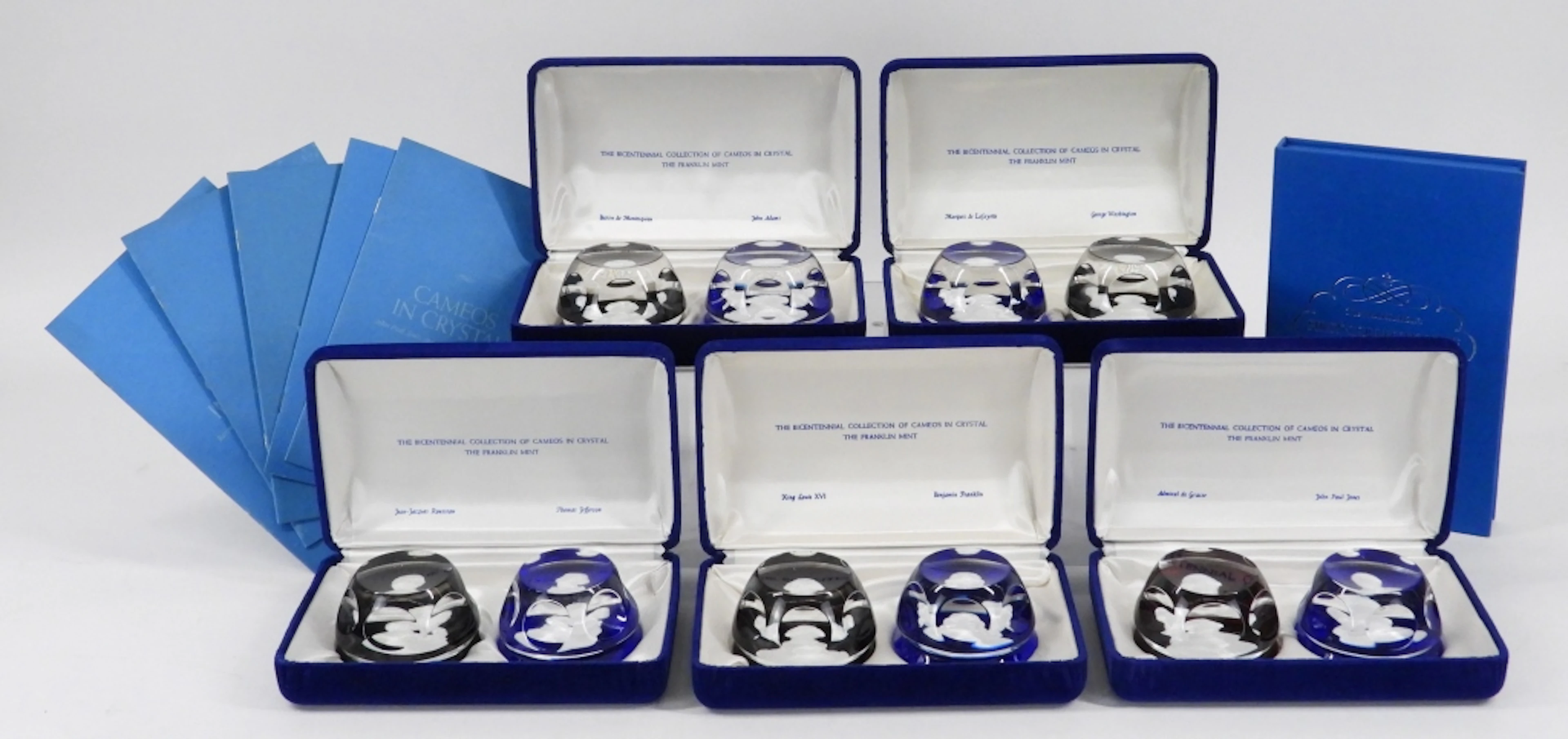 10PC Franklin Mint Glass Cameo Paperweights