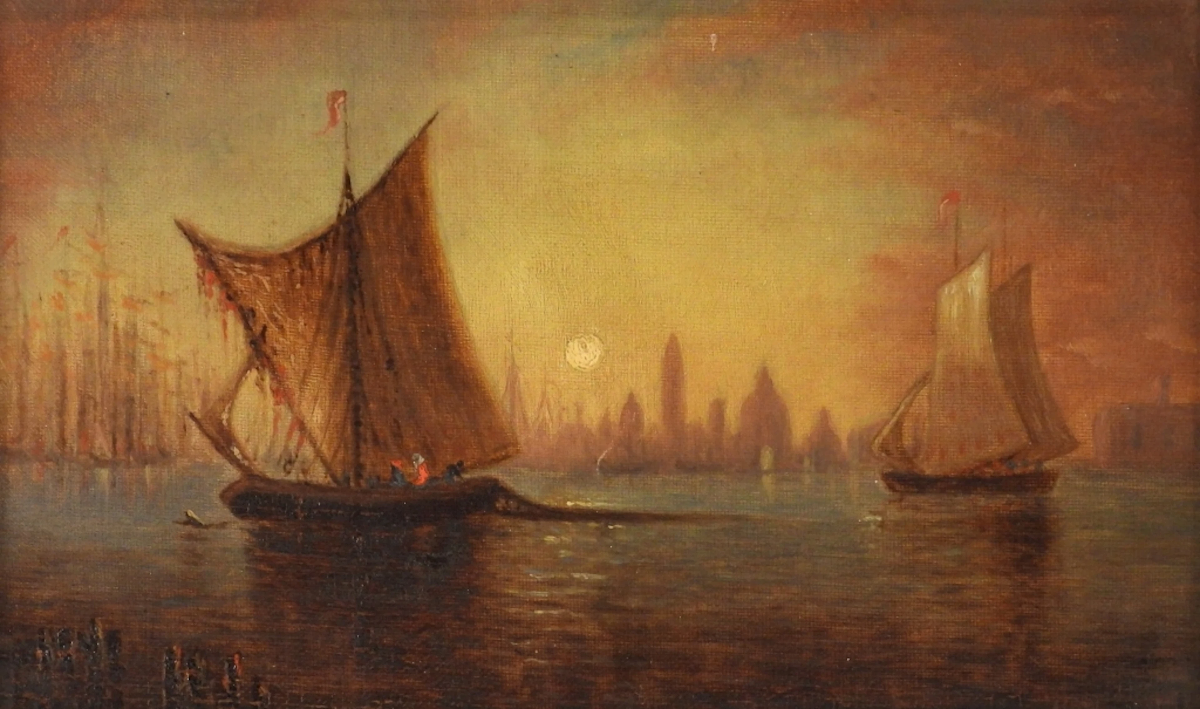Charlotte Buell Coman Tonalist Harbor Painting - Charlotte Buell Coman