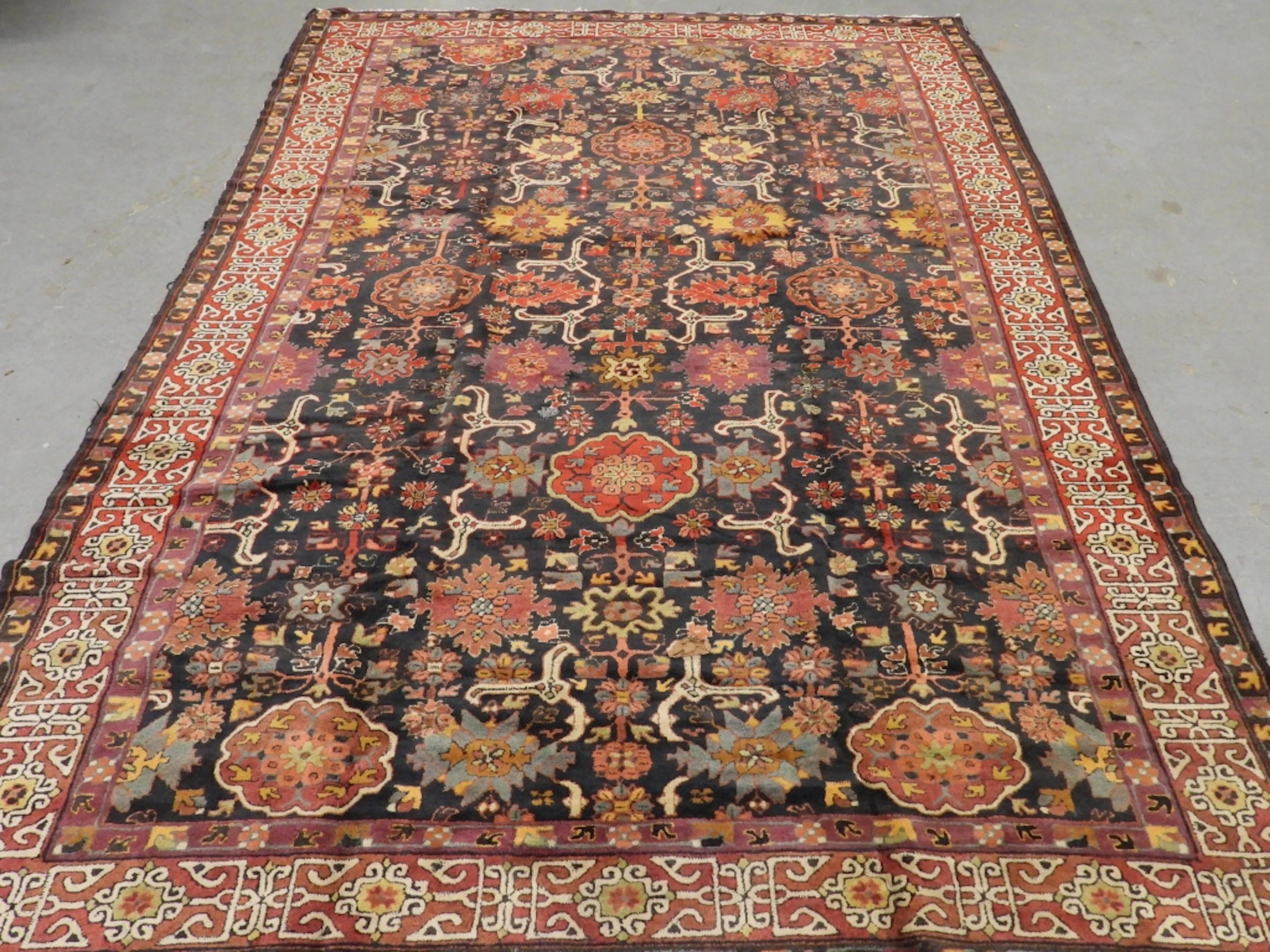 LG Antique European Botanical Hook Rug