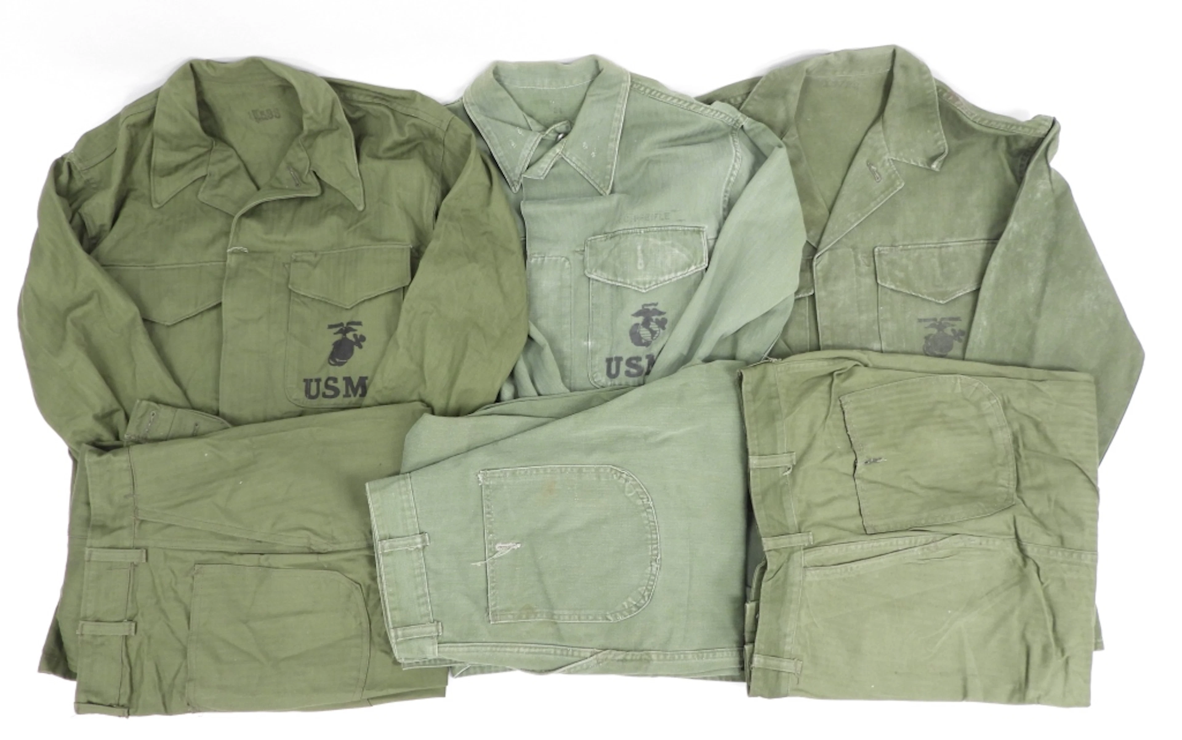 Three Sets of USMC P-53 HBT Jackets and Trousers