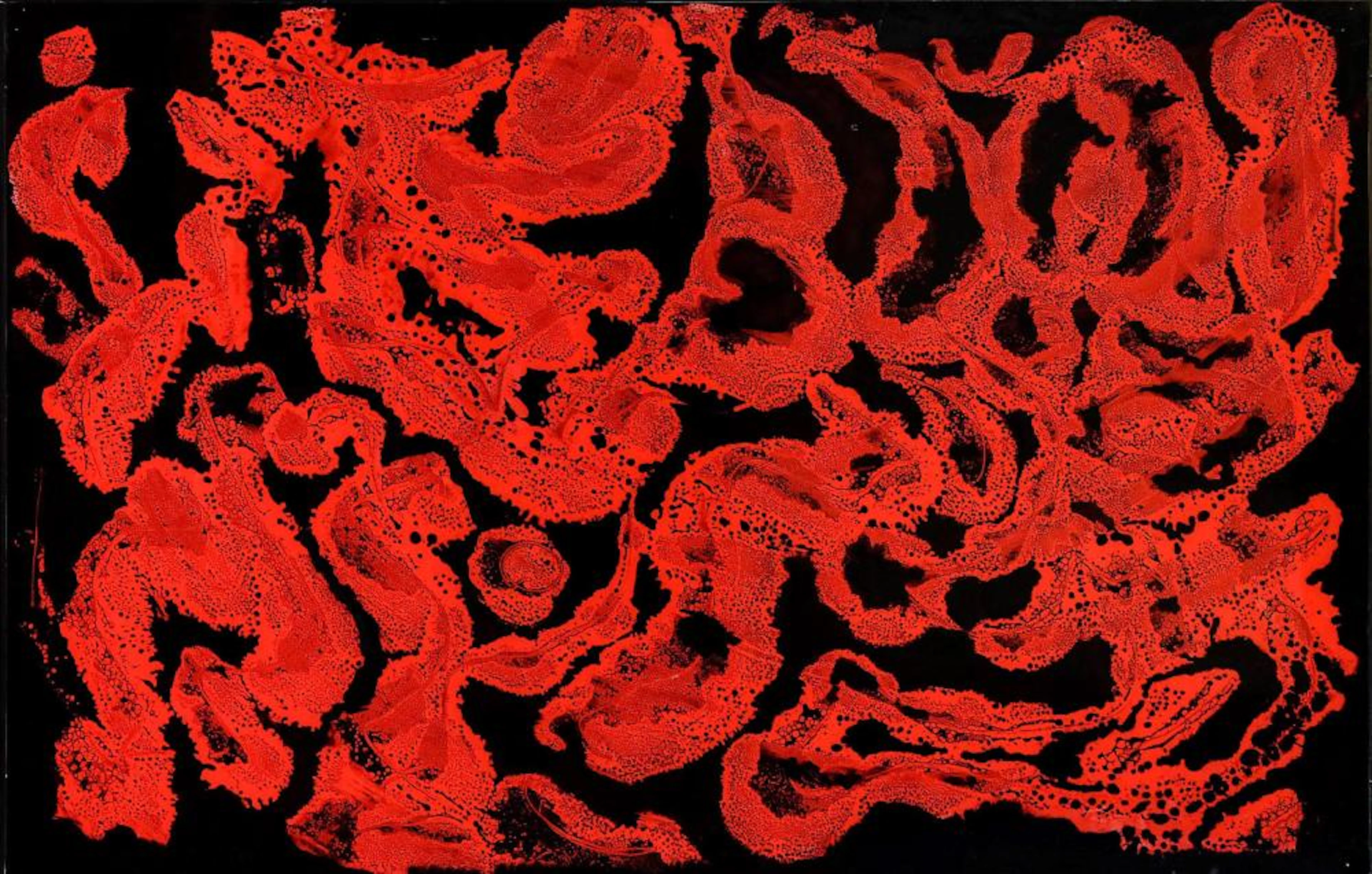 Abstraction lyrique Travail d'acide en rouge sur fond noir