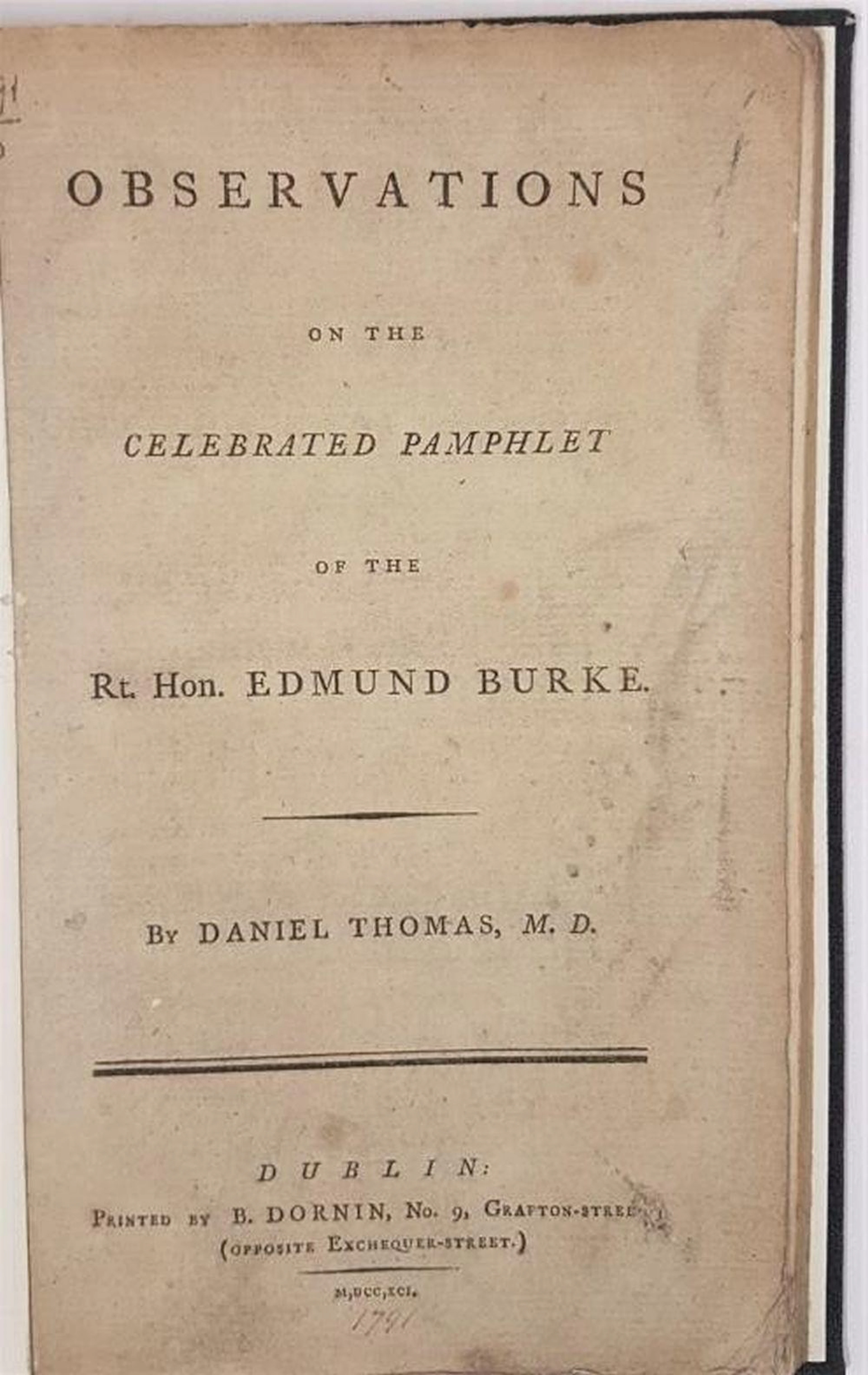 [Edmund Burke]. Observations on Celebrated Pamphlet of Hon. Edmund Burke by