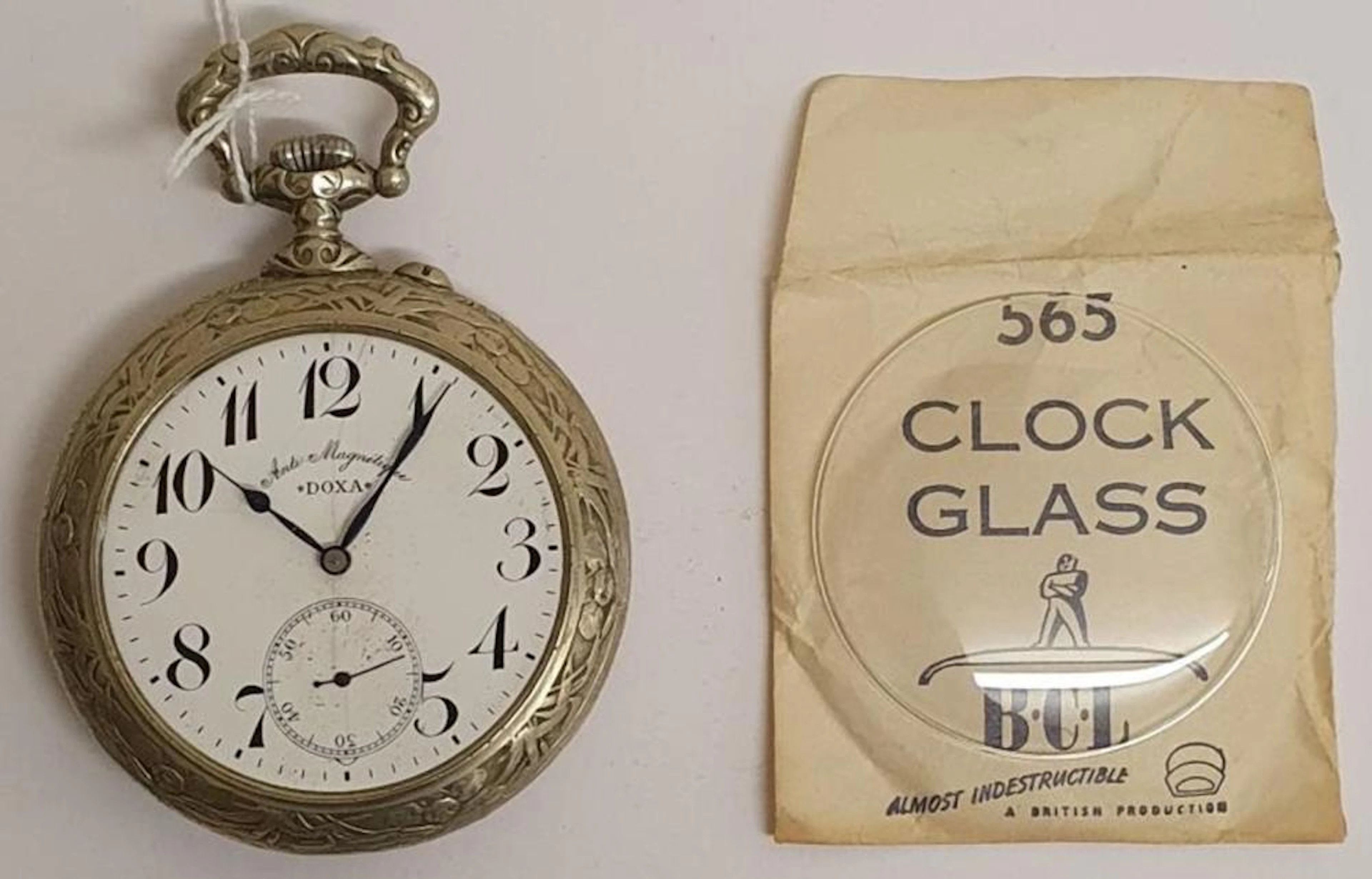 Doxa Railroader Pocket Watch with bold relief Hunting Scene. Swiss made wit