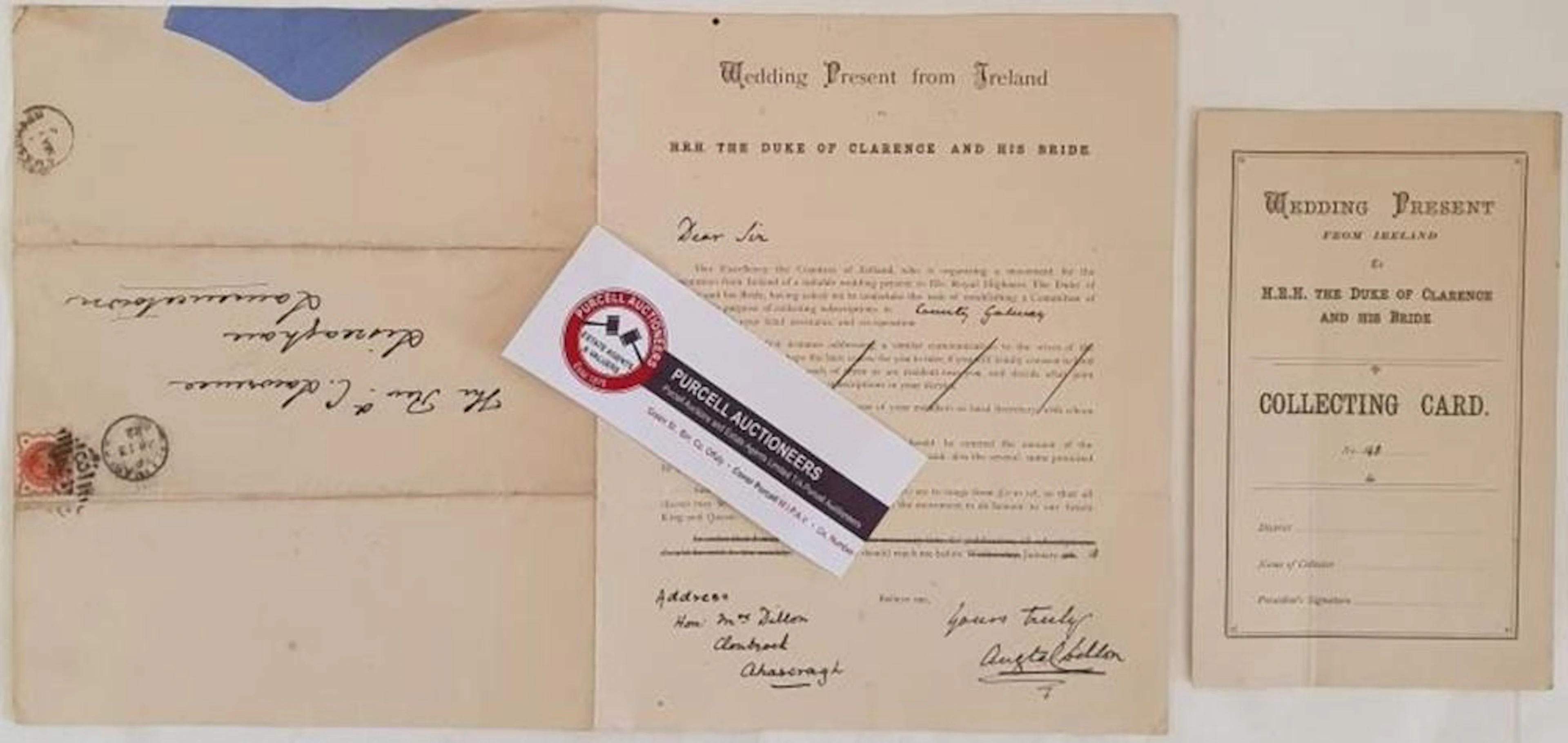 A printed letter from Augusta Dillon, Clonbrock, Ahascragh, Co Galway signe