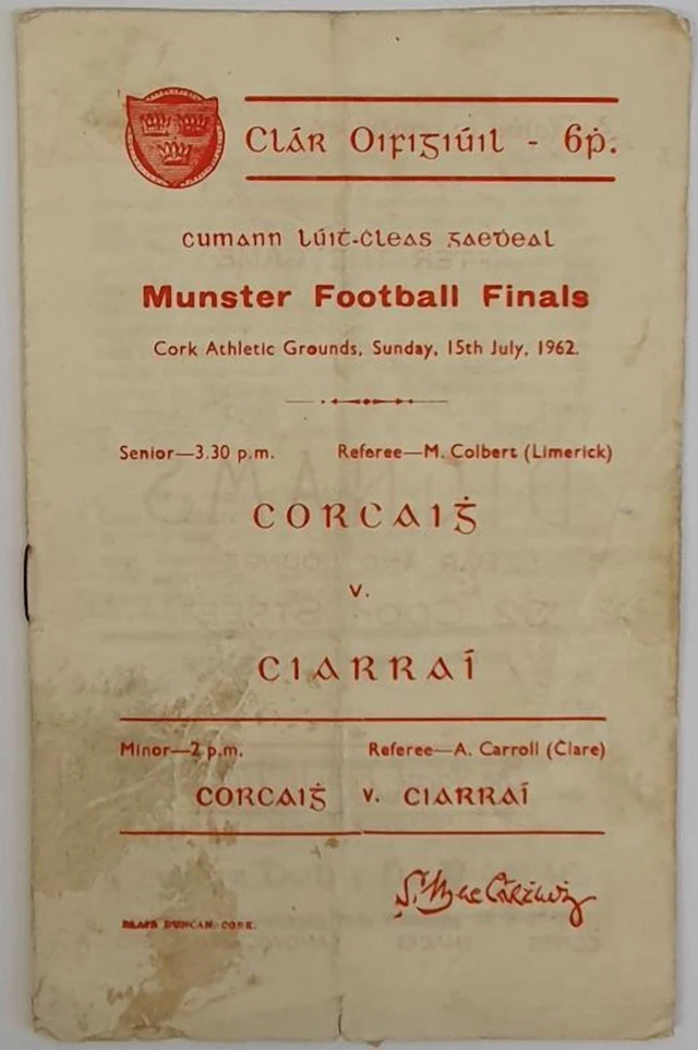 GAA: Official programme for Munster Football Final Cork v Kerry July 1962