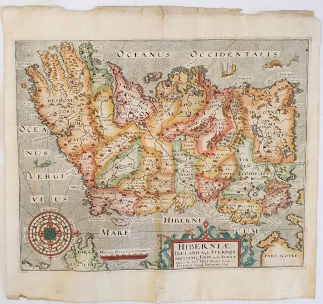 William Hole. c.1610 Map of Ireland, 'Hiberniae Anglis Yverdon Britannis Er
