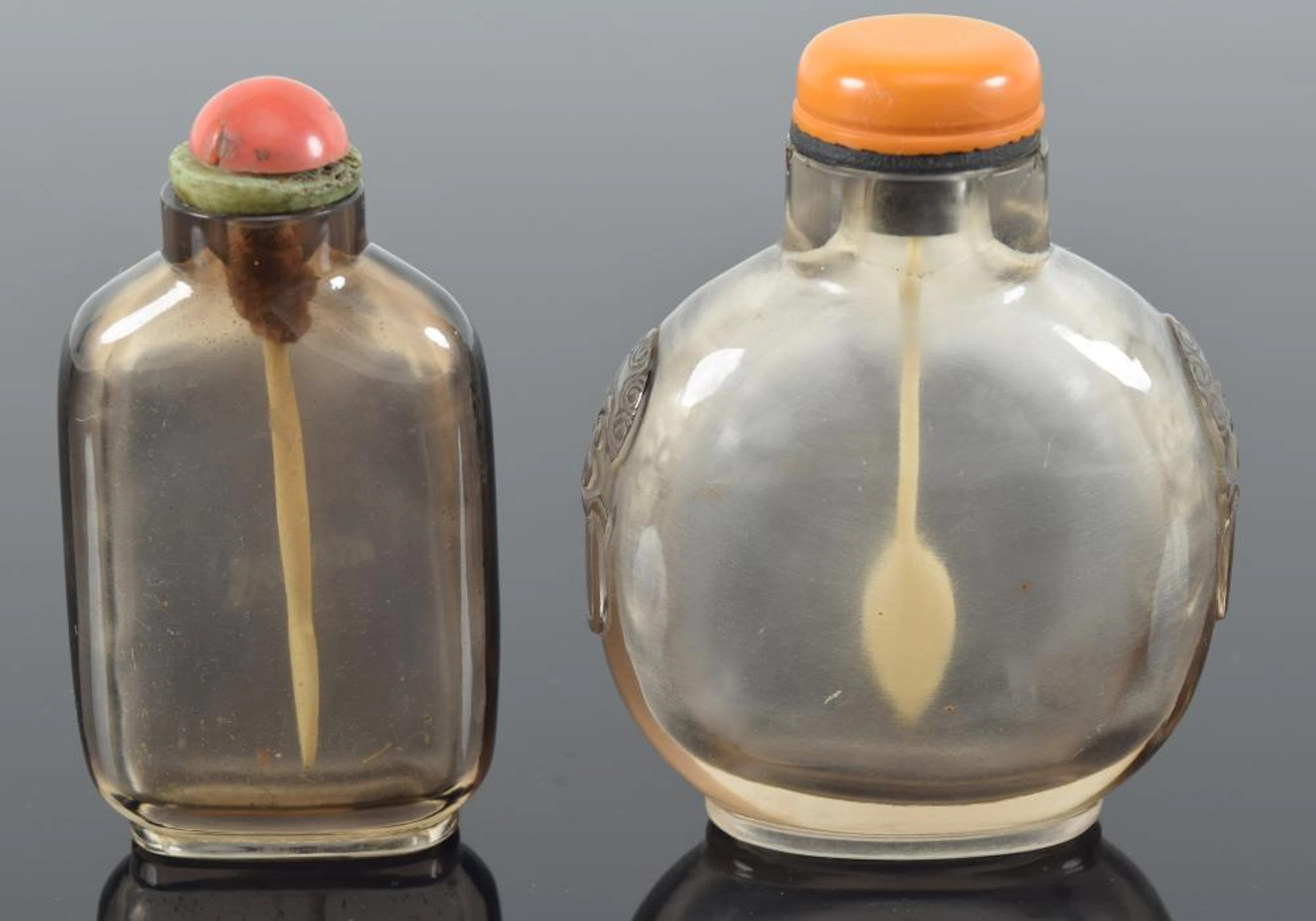 2 smoky quartz snuff bottles
