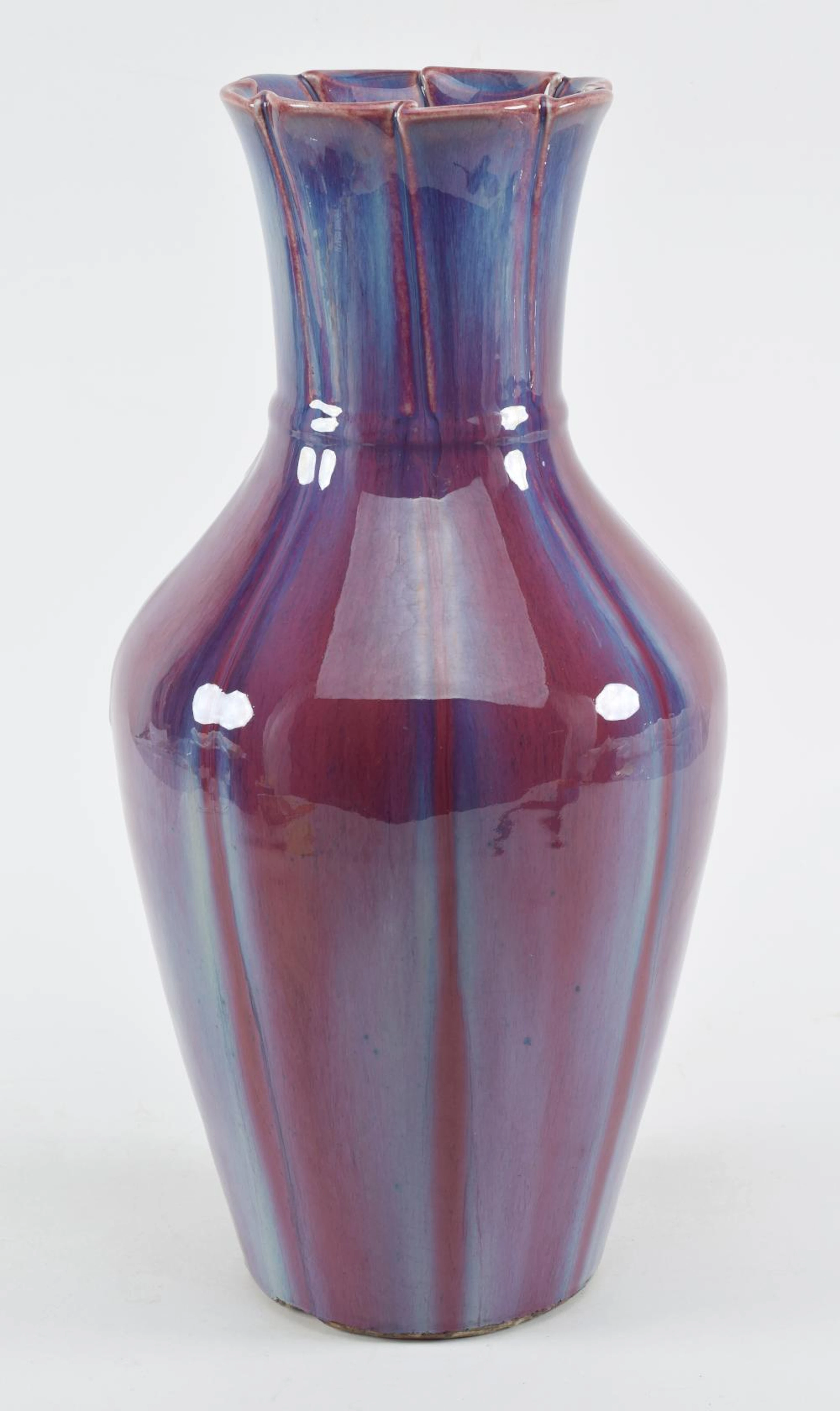 18th/19th century Chinese large flambe glaze ribbon form porcelain vase