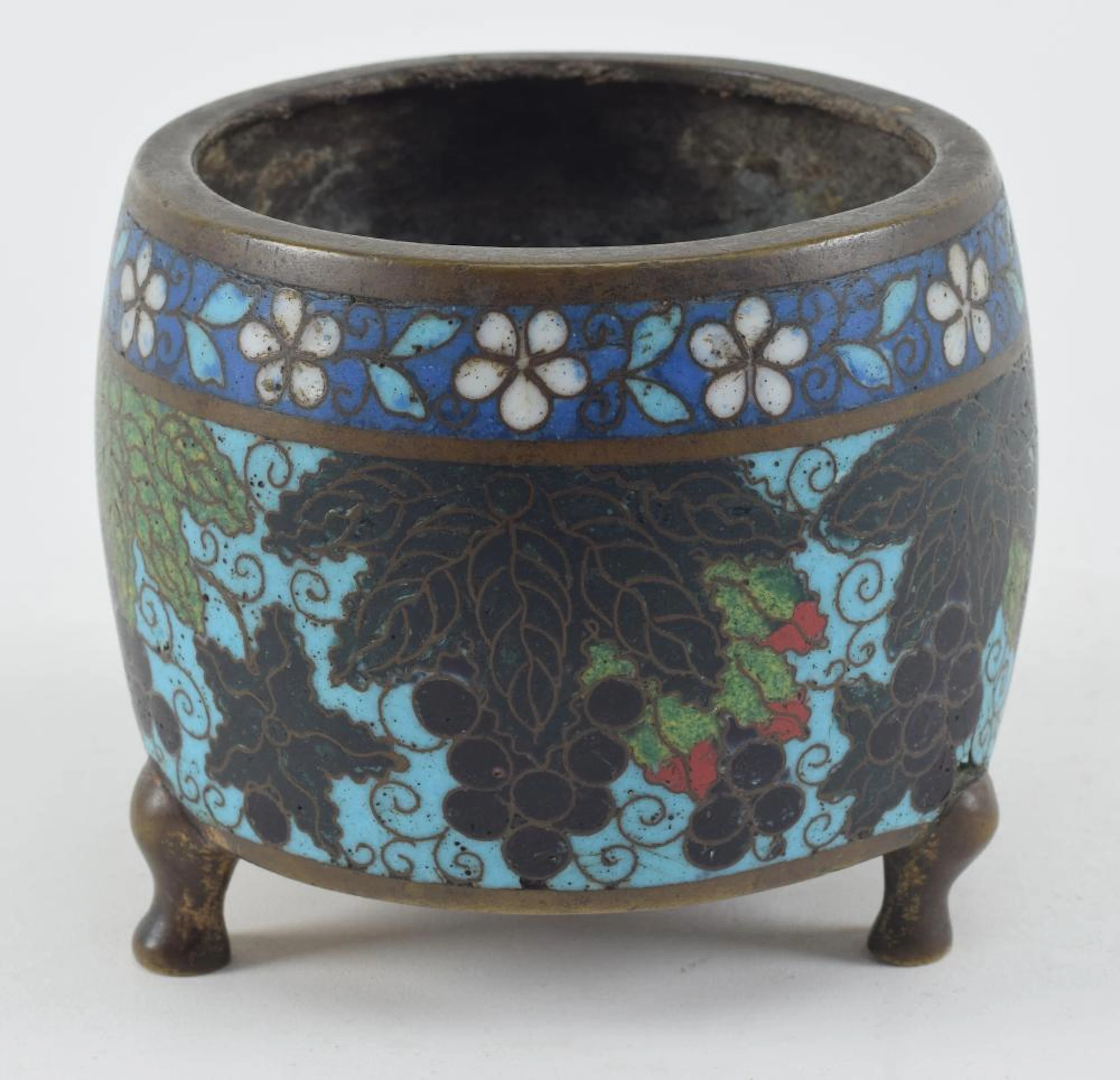 Unusual Chinese Ming period cloisonne footed bronze censer