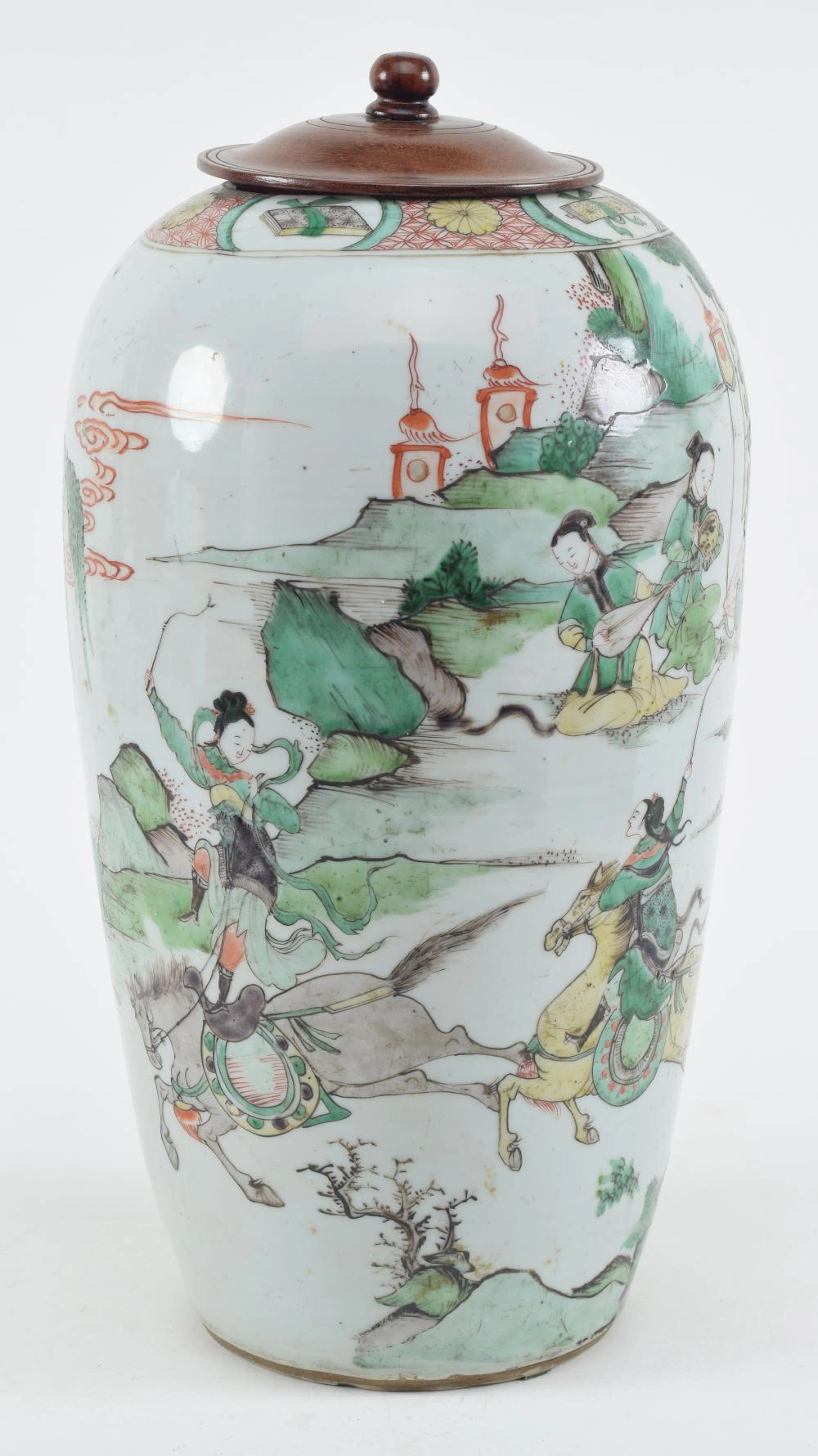 Chinese Kang Hsi famille verte decorated porcelain jar