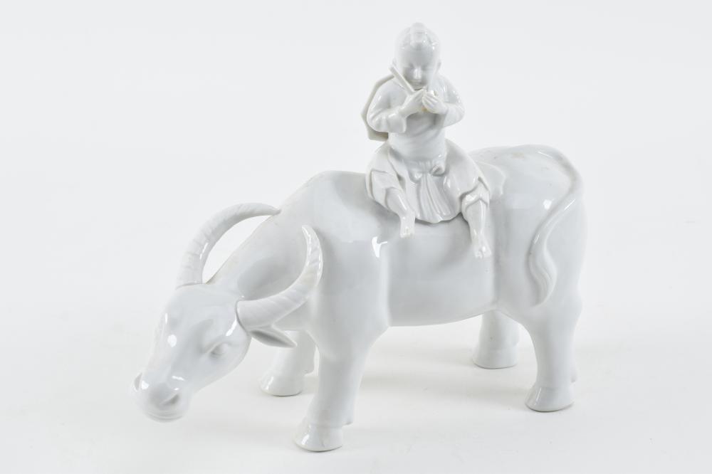 Chinese export porcelain Blanc de chine water buffalo with child riding