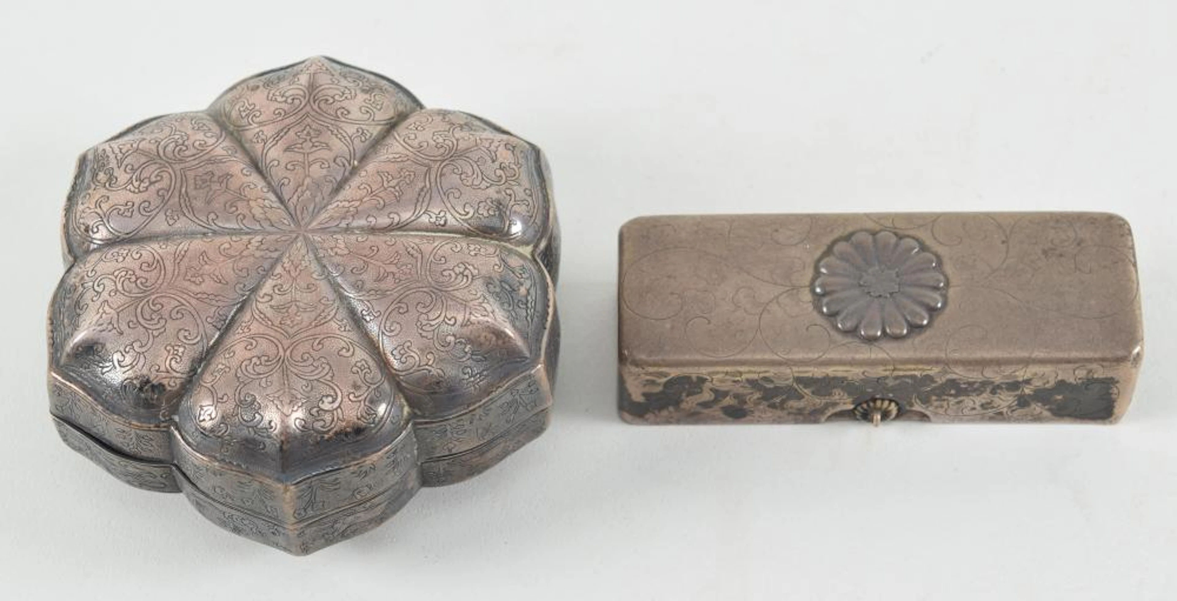2 silver boxes
