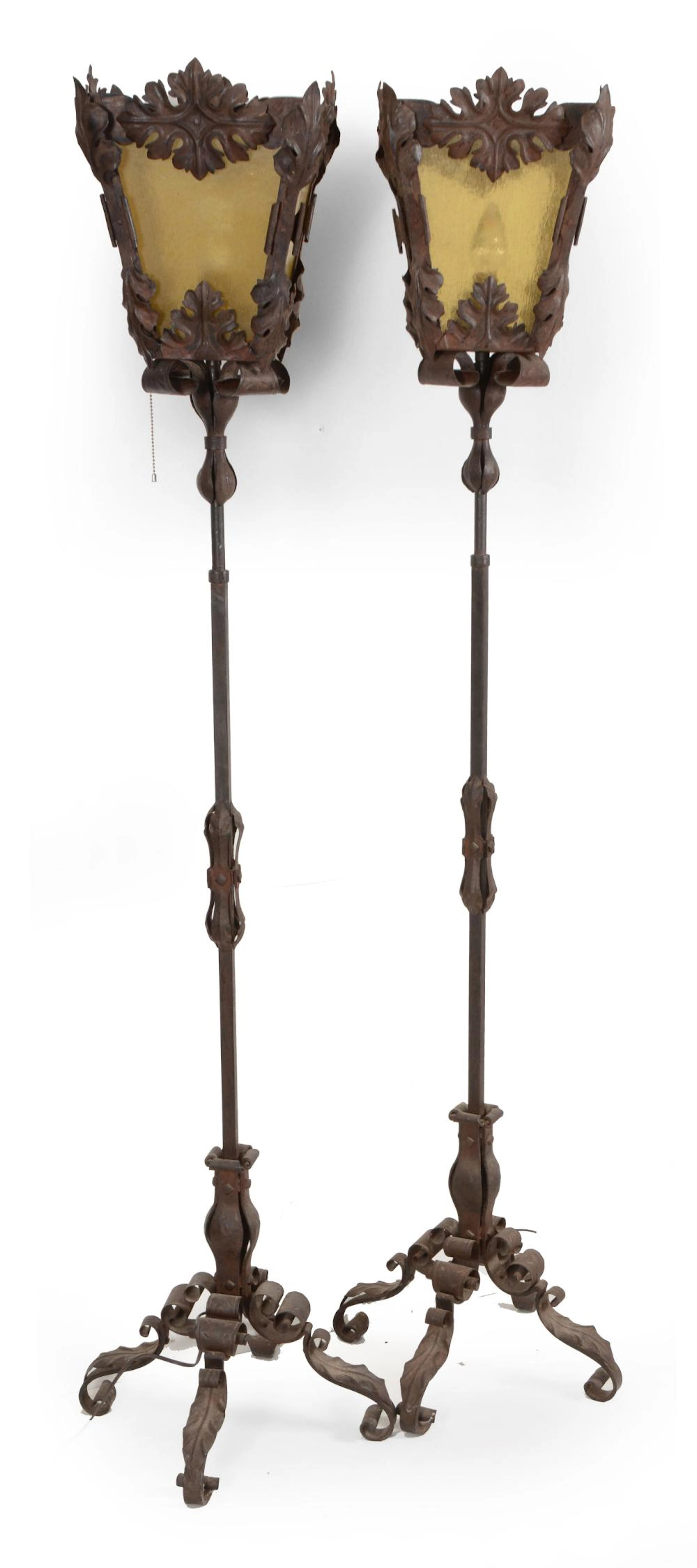 Oscar Bach style cast torchieres floor sconces