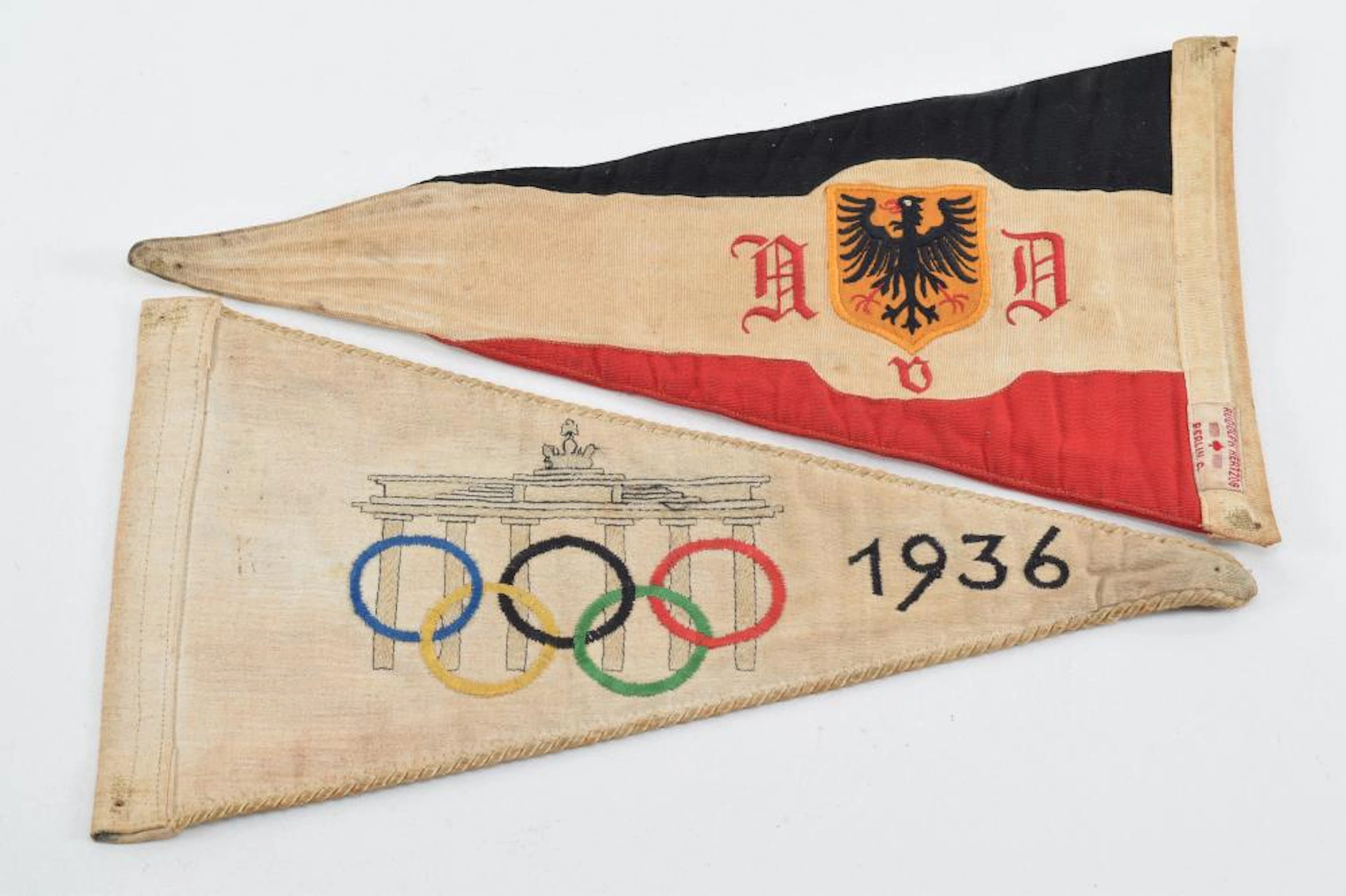 1936 Berlin Olympics pennants. 1) Embroidered