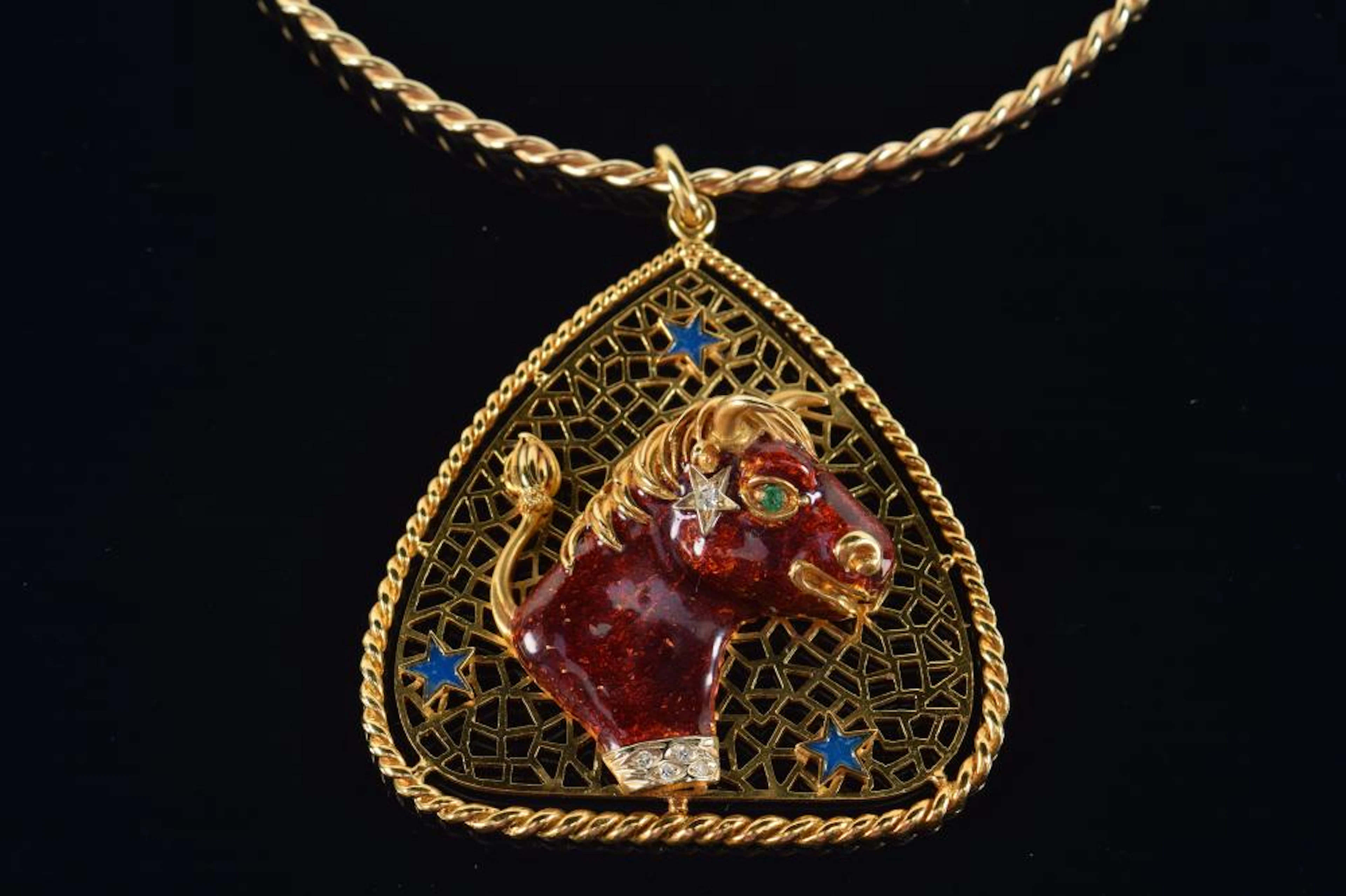 Frascarolo 18K gold enamel and diamond pendant with...