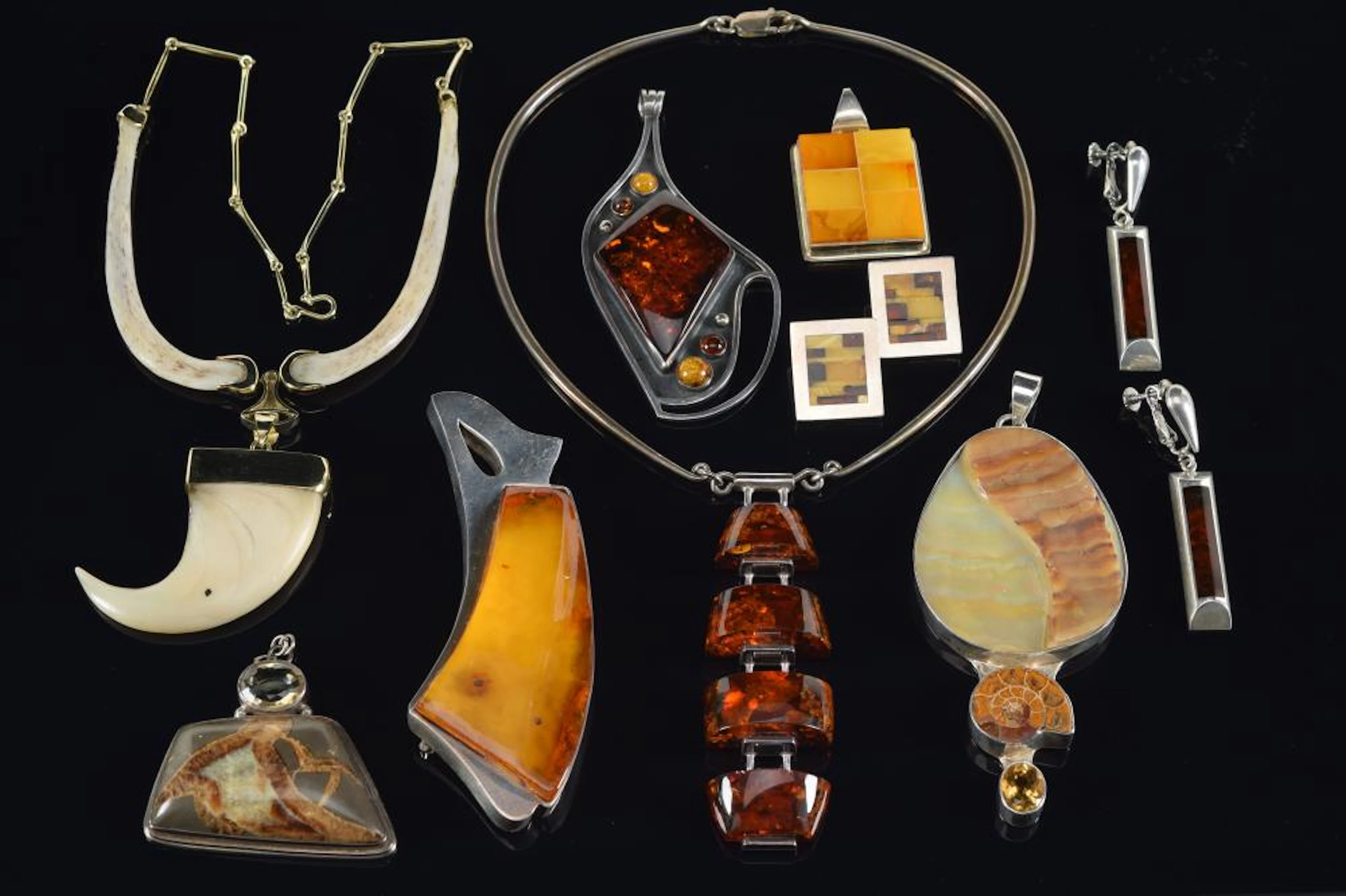 Sterling silver amber and stone designer jewelry
