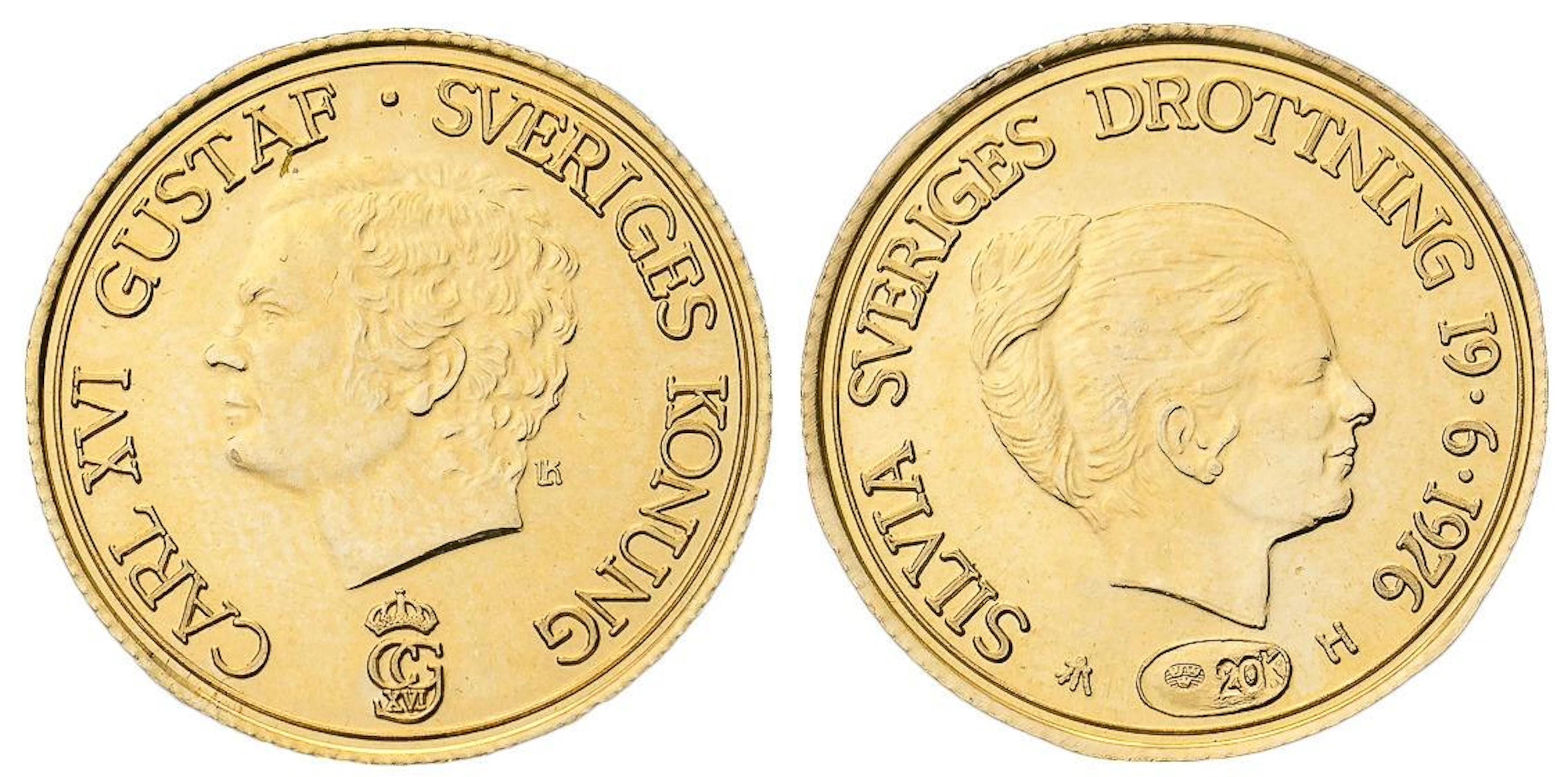SWEDEN - CARL XVI GUSTAF : Medalj 1976 till 20 kronors vikt och mått