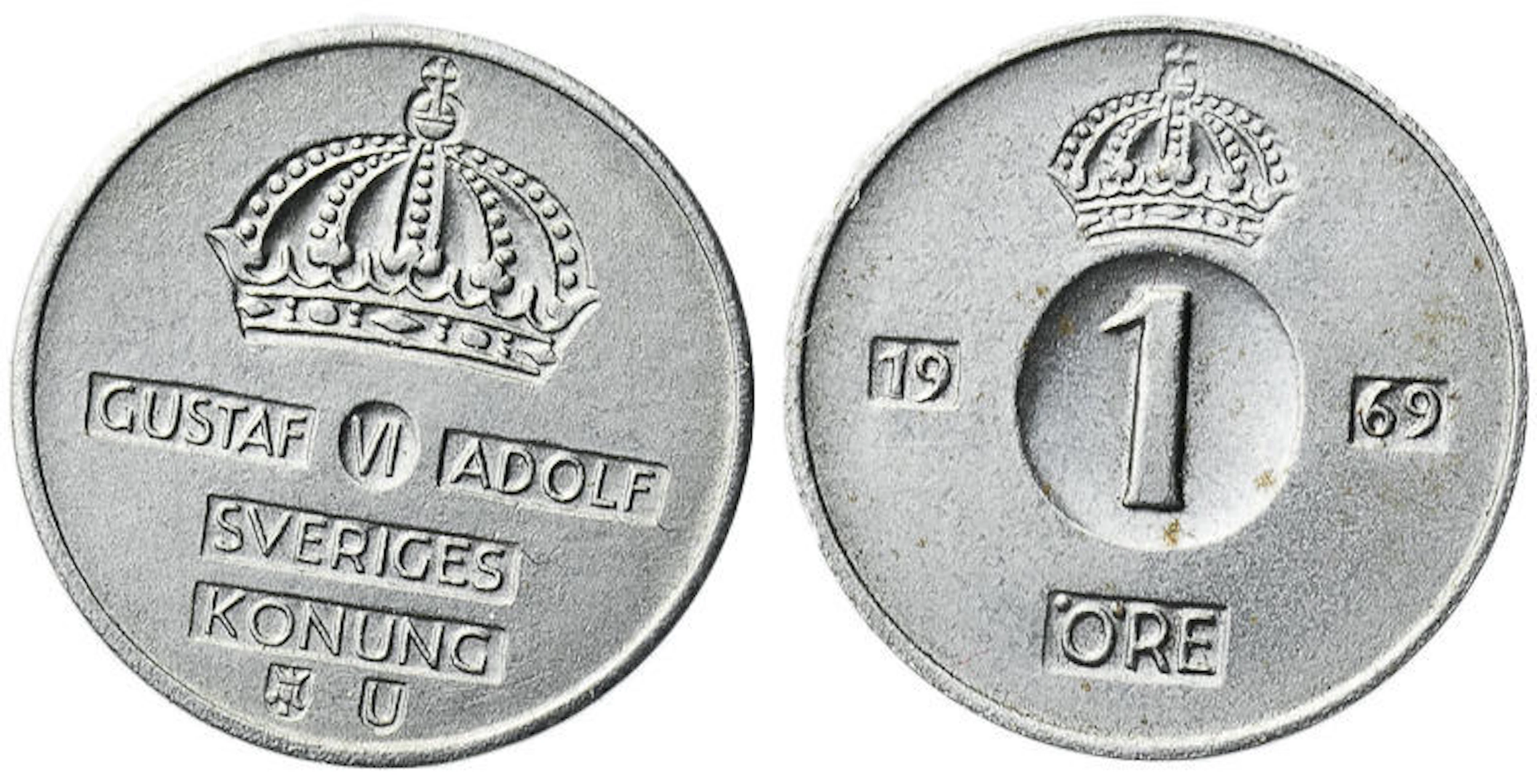 GUSTAV VI ADOLF (1950-1973): Öre 1969. Obehandlat järn. SMF P33. 1,53 g.