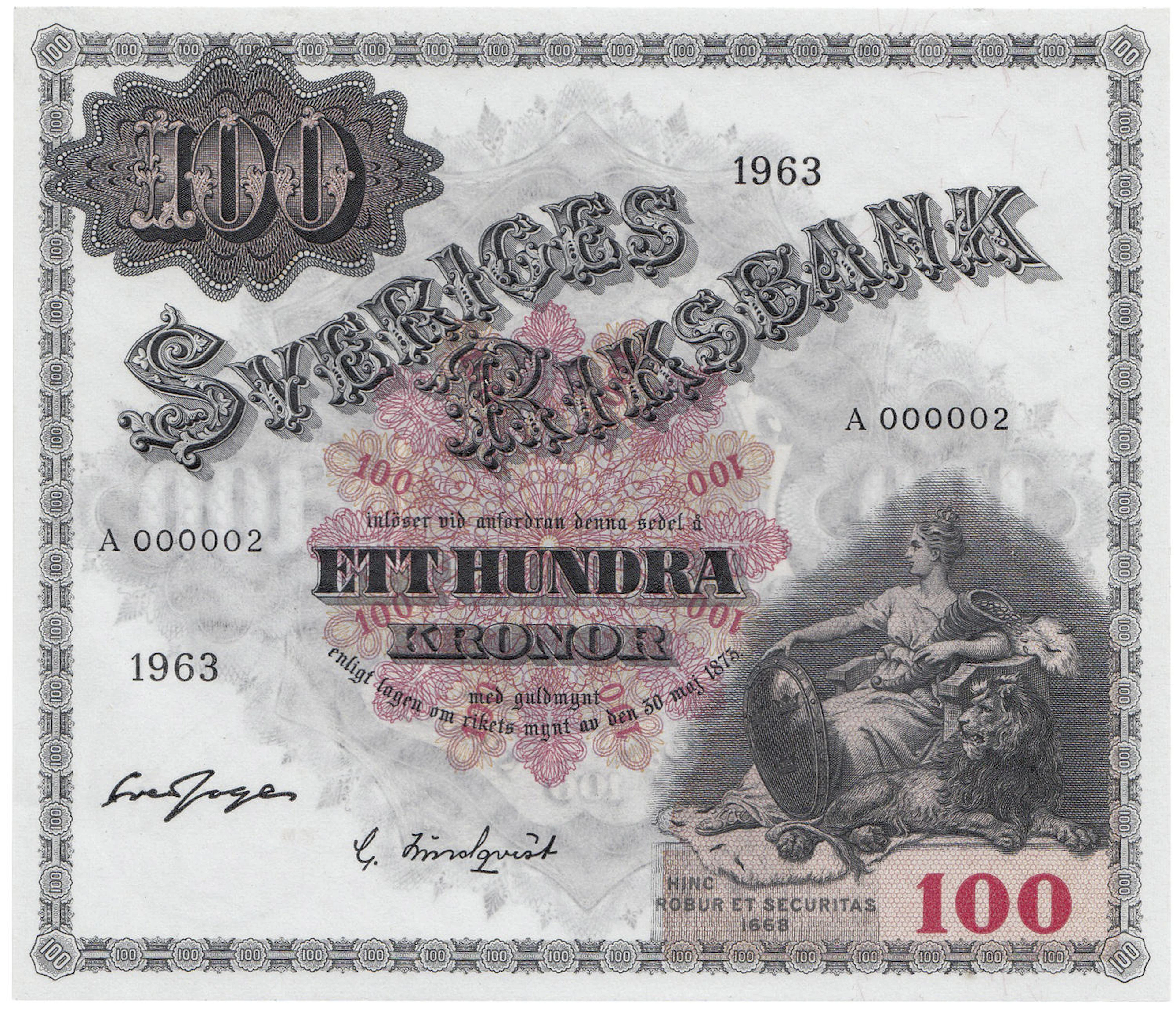 SEDLAR / BANKNOTES: 100 kronor 1963
