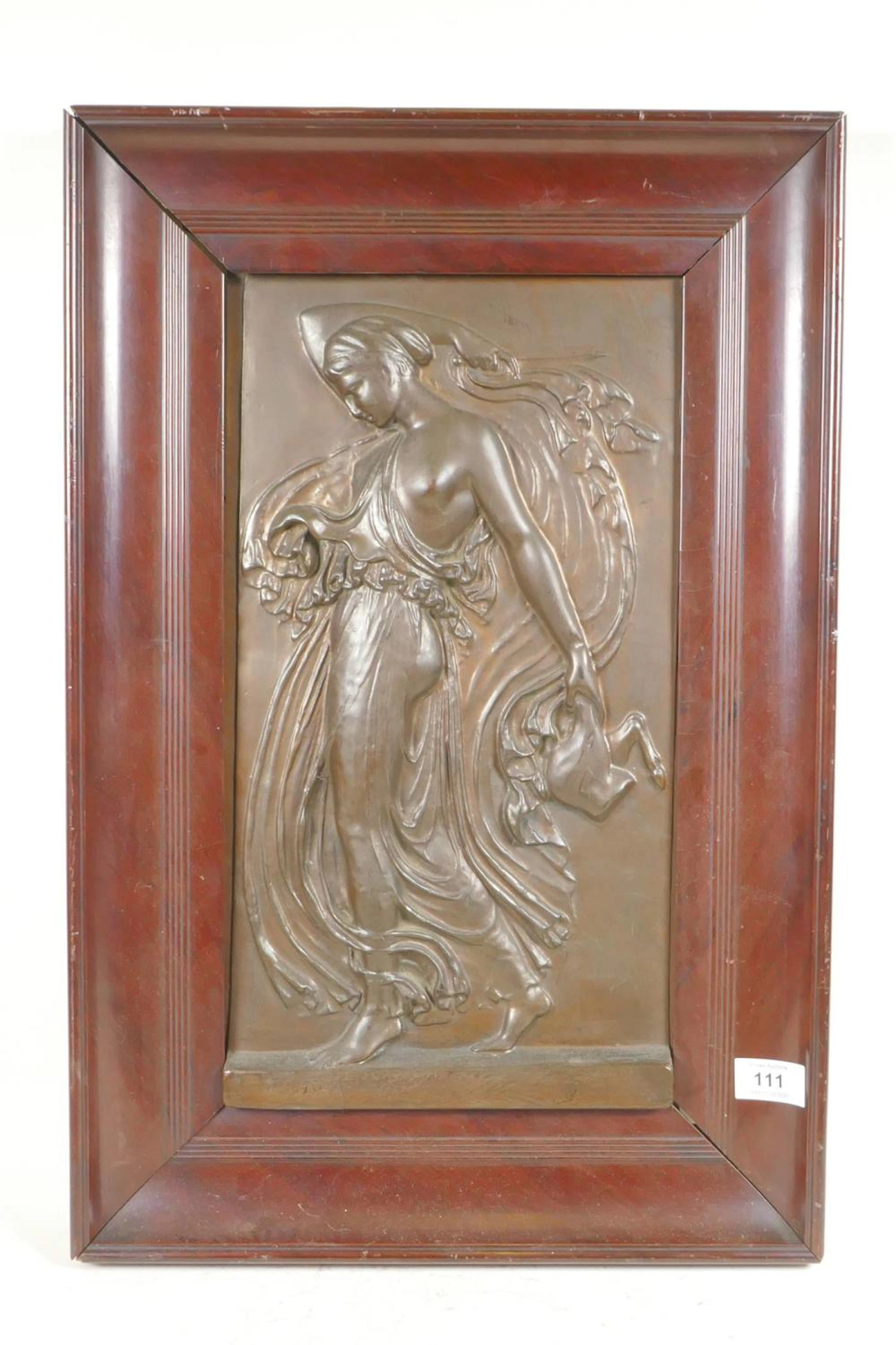A late C19th Pre-Raphaelite/Art Nouveau bronze bas relief framed panel
