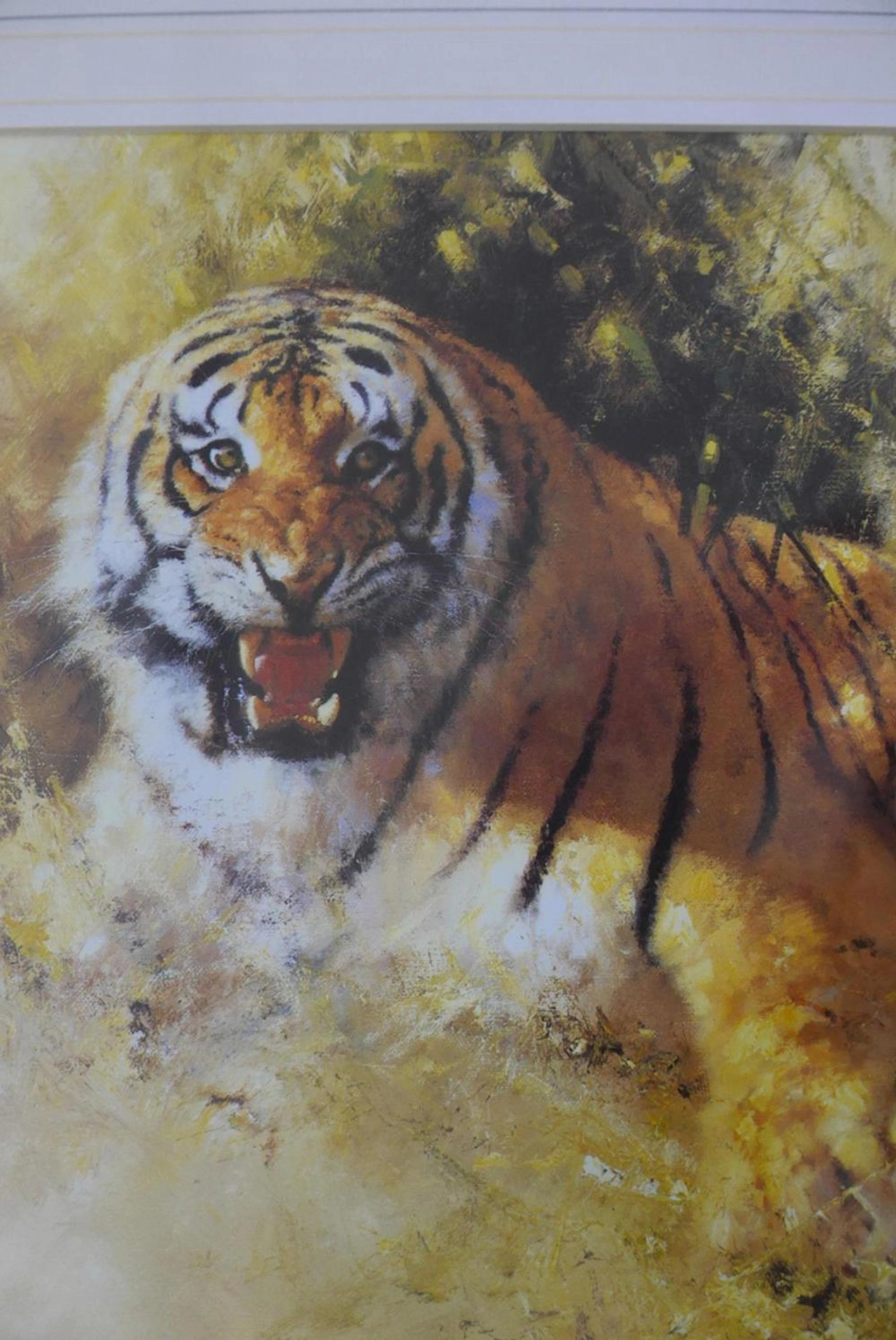 A DAVID SHEPHERD COLOUR PRINT OF A TIGER SIGNED ON MOUNT...