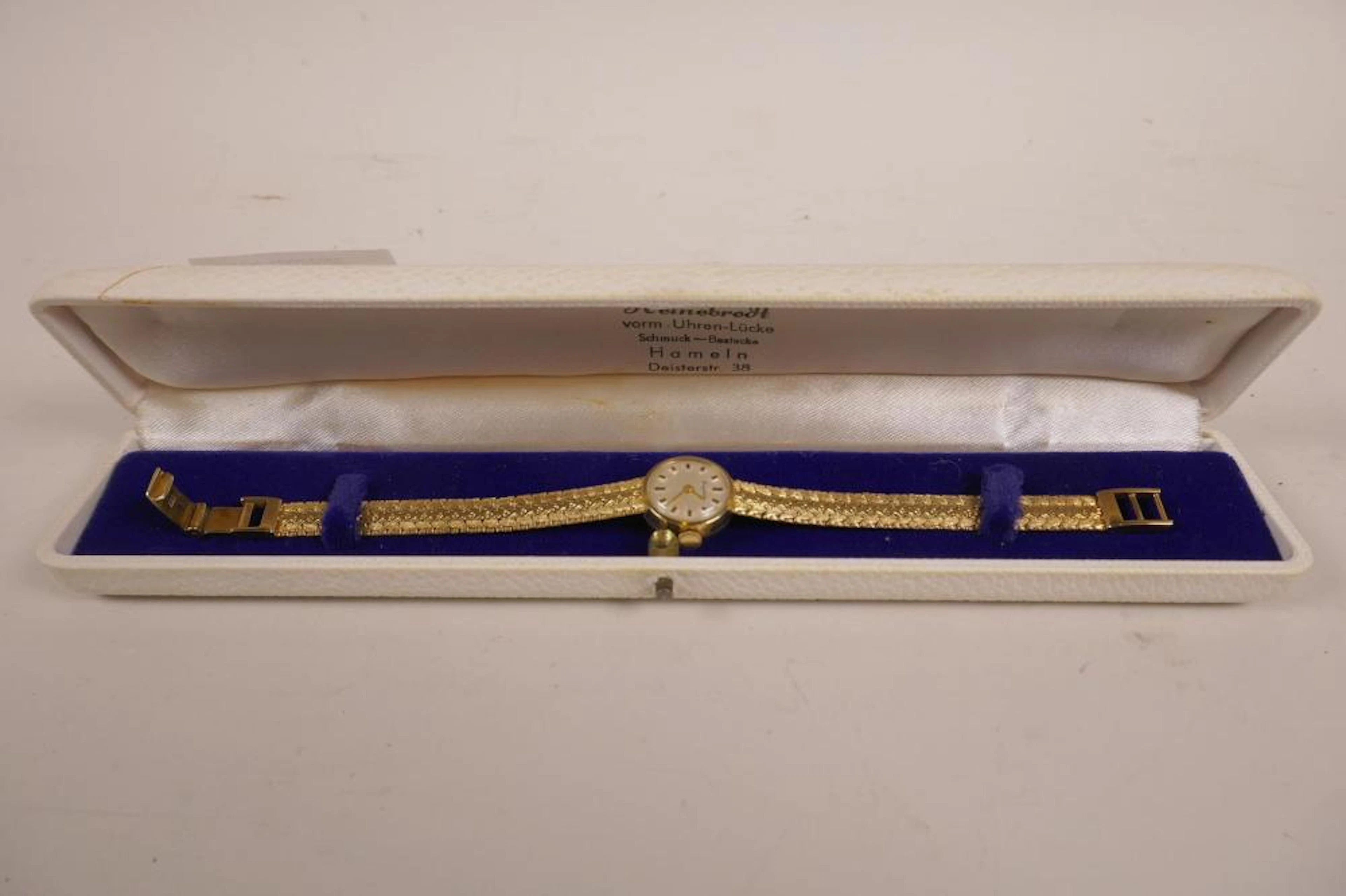 A 14ct yellow gold lady's 1950s Dugena bracelet watch