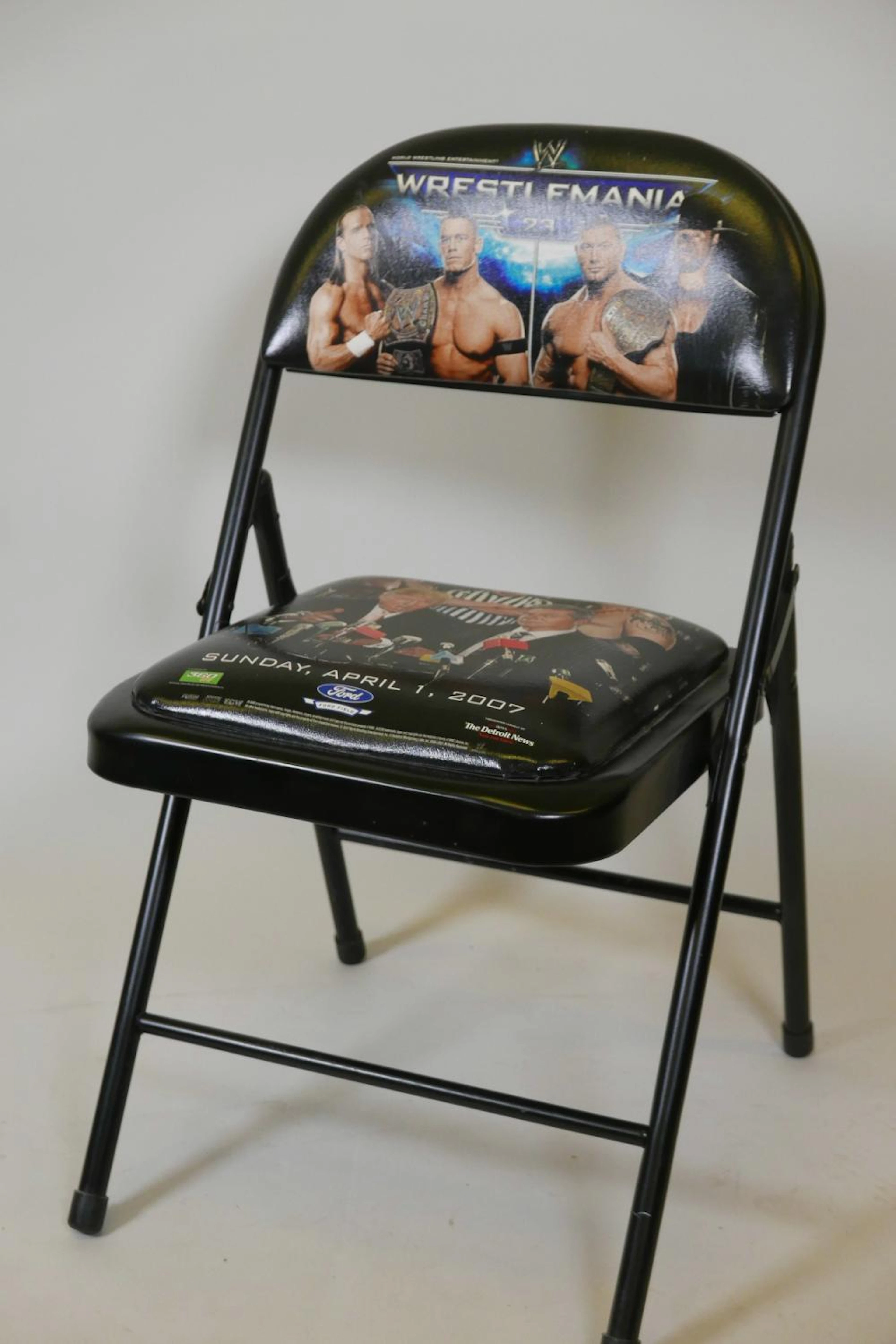 A 2007 Wrestlemania 23 ringside folding chair