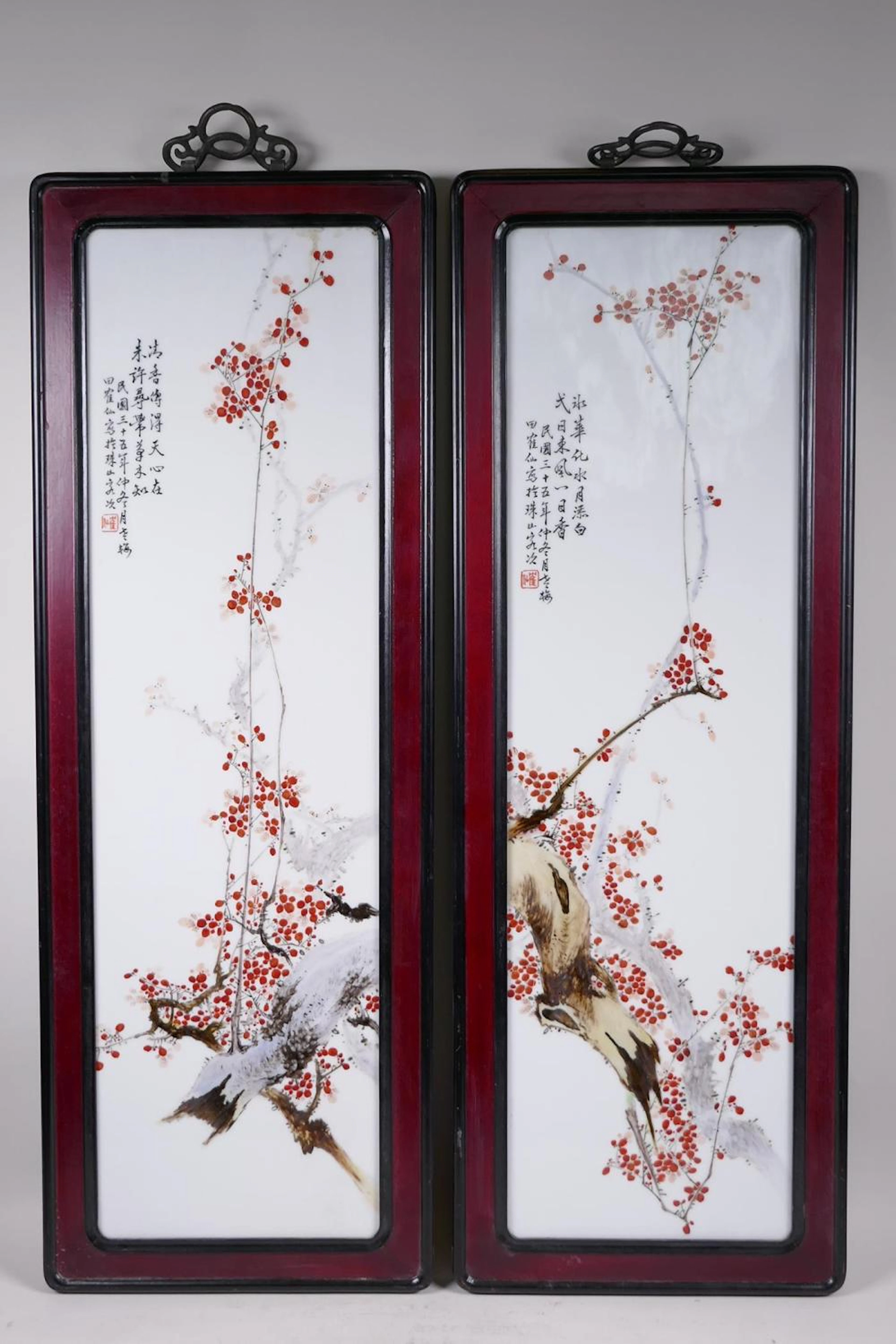 A pair of Chinese Republic style porcelain panels with...