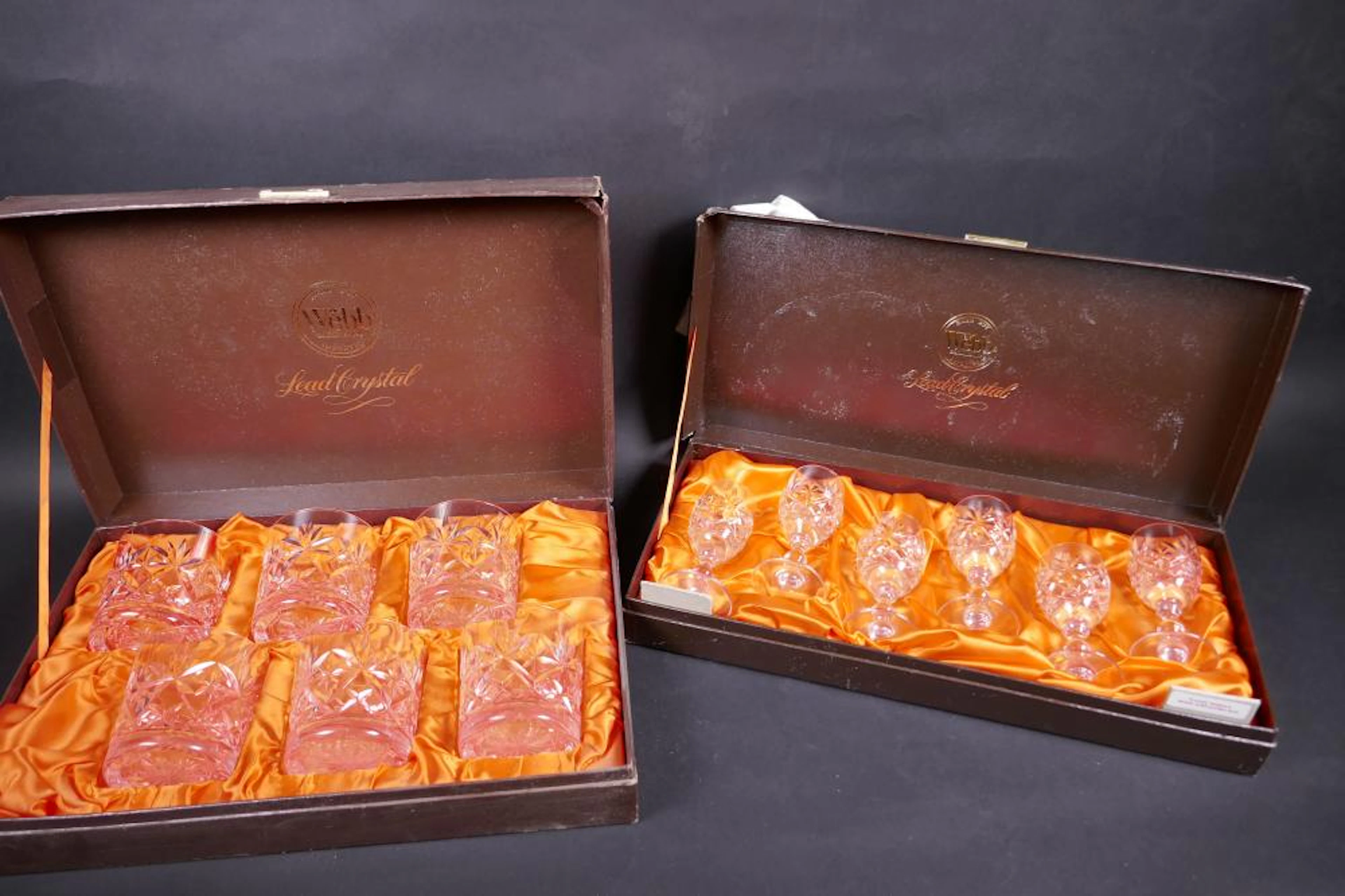 A boxed set of six Webb Crystal glass tumblers together...
