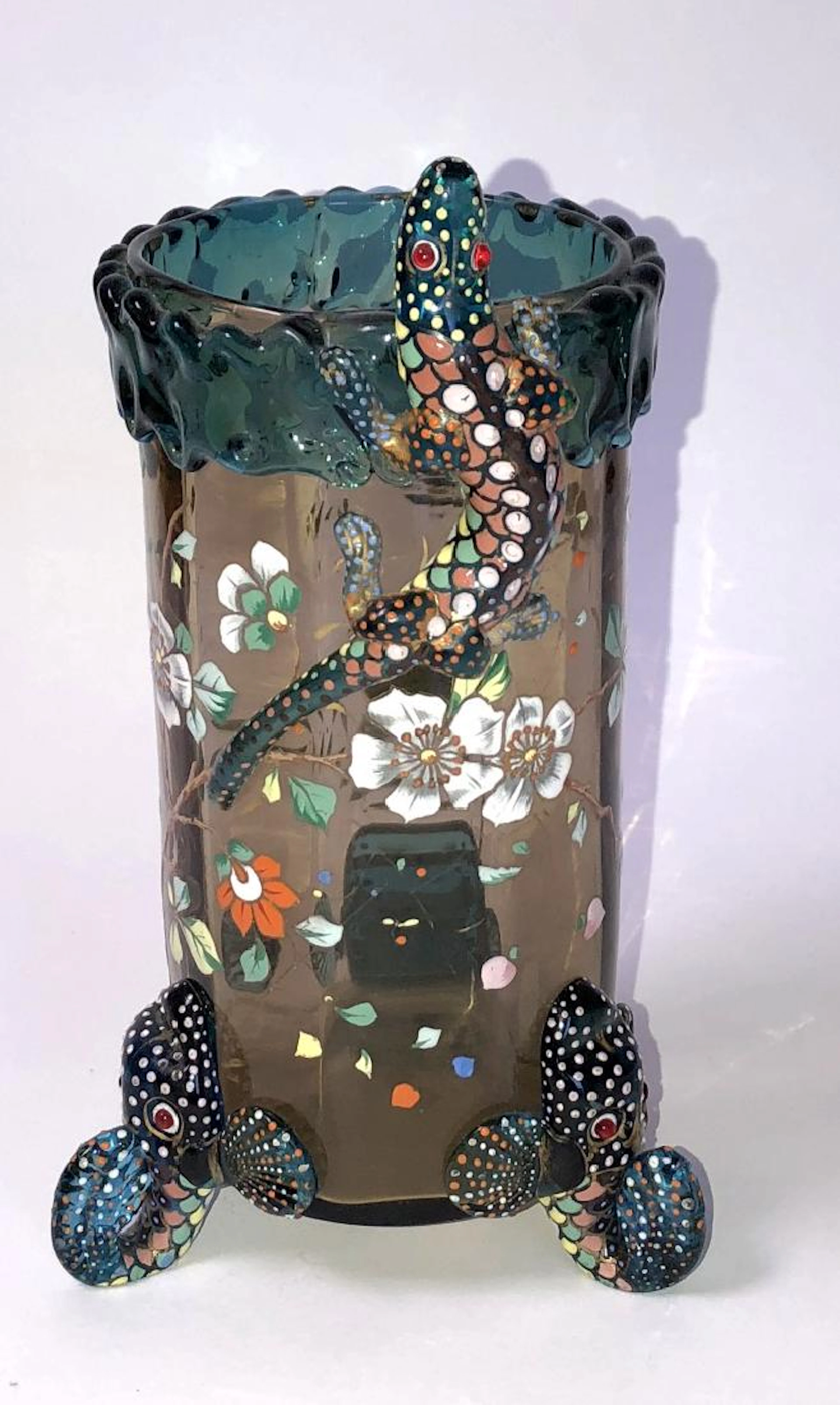 Auguste Jean; French Enameled Glass Vase Signed
