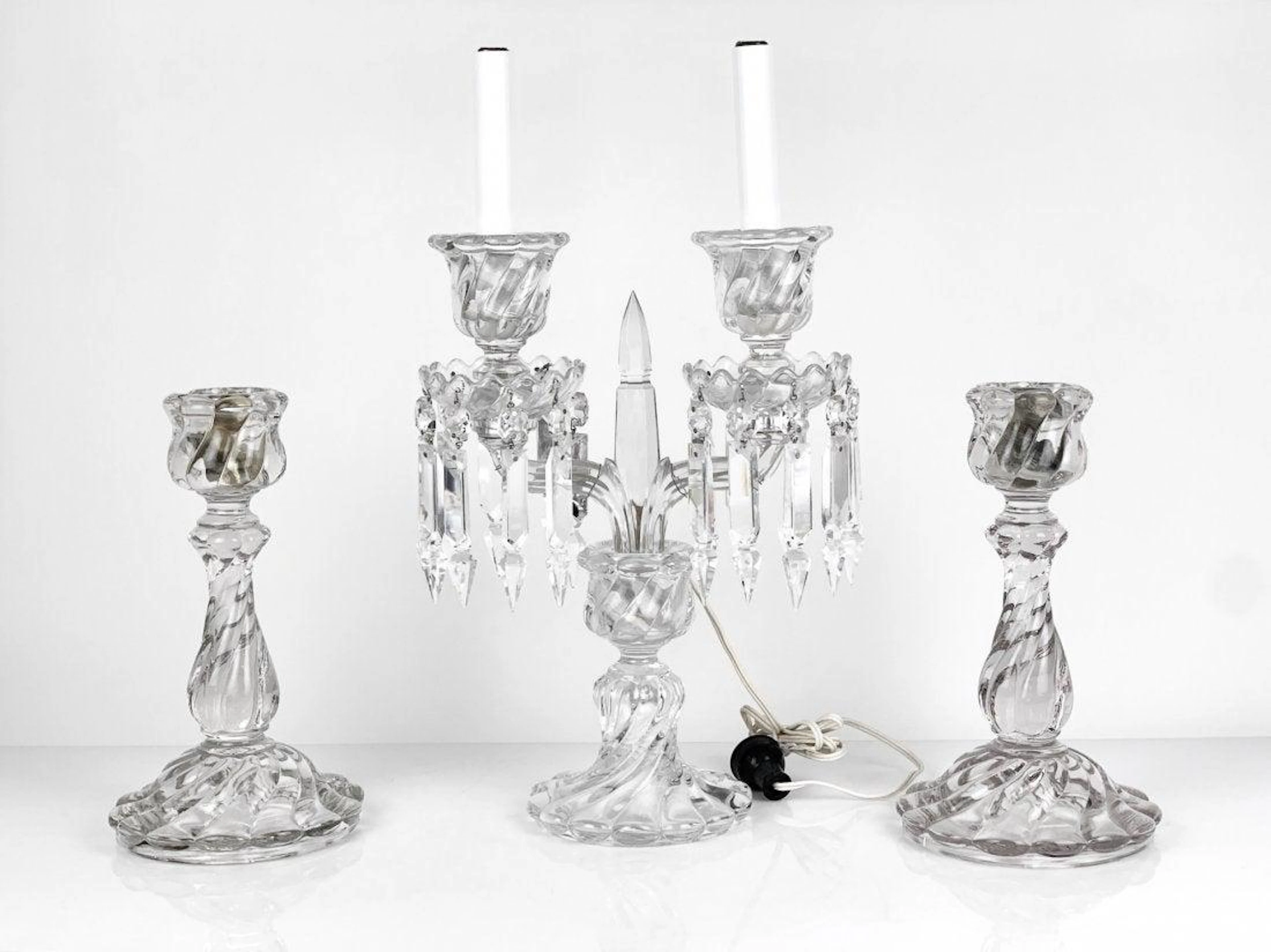 3 PIECE BACCARAT GLASS CANDELABRA