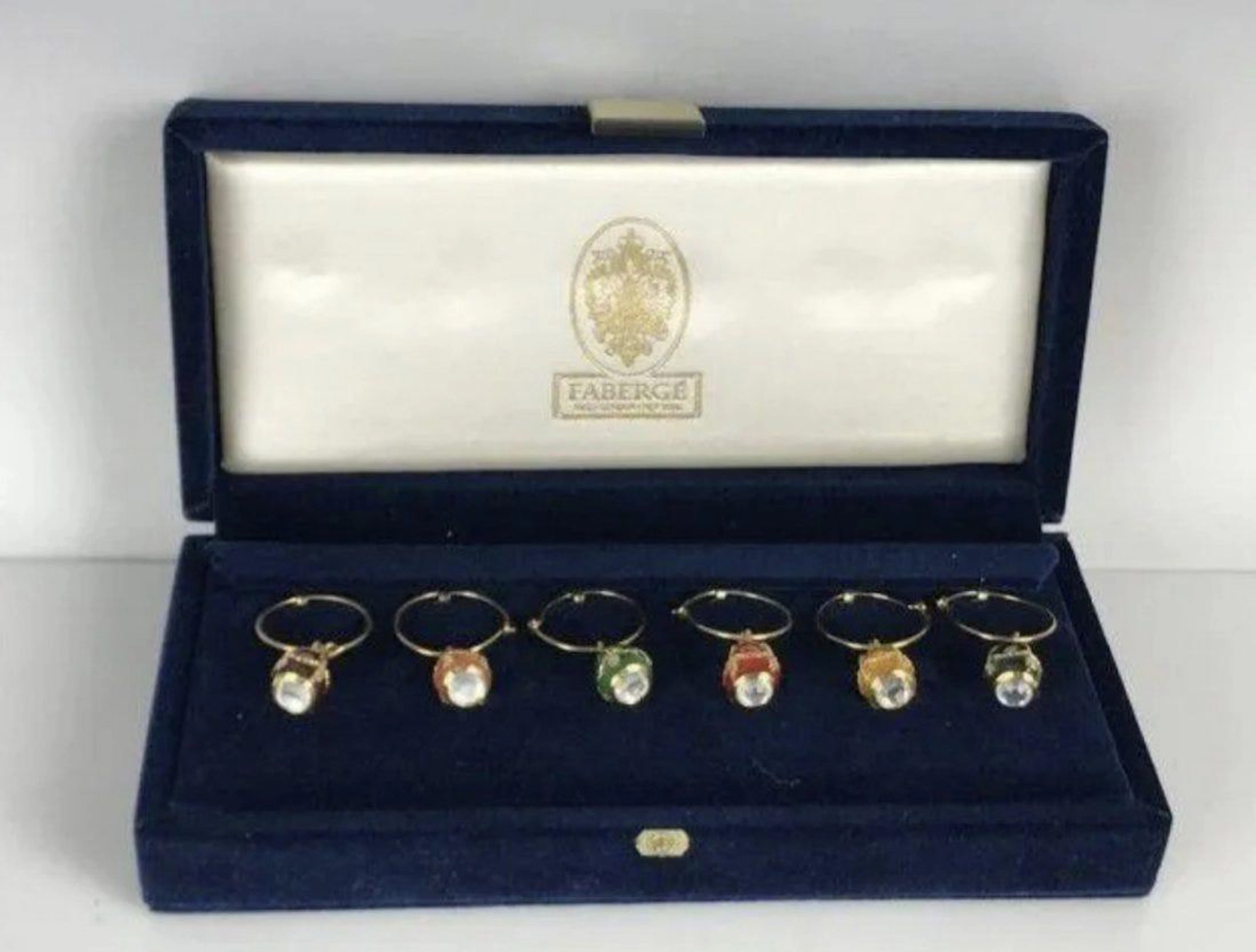 IMPERIAL FABERGE ENAMEL EGG CHARMS FOR WINE GLASSES