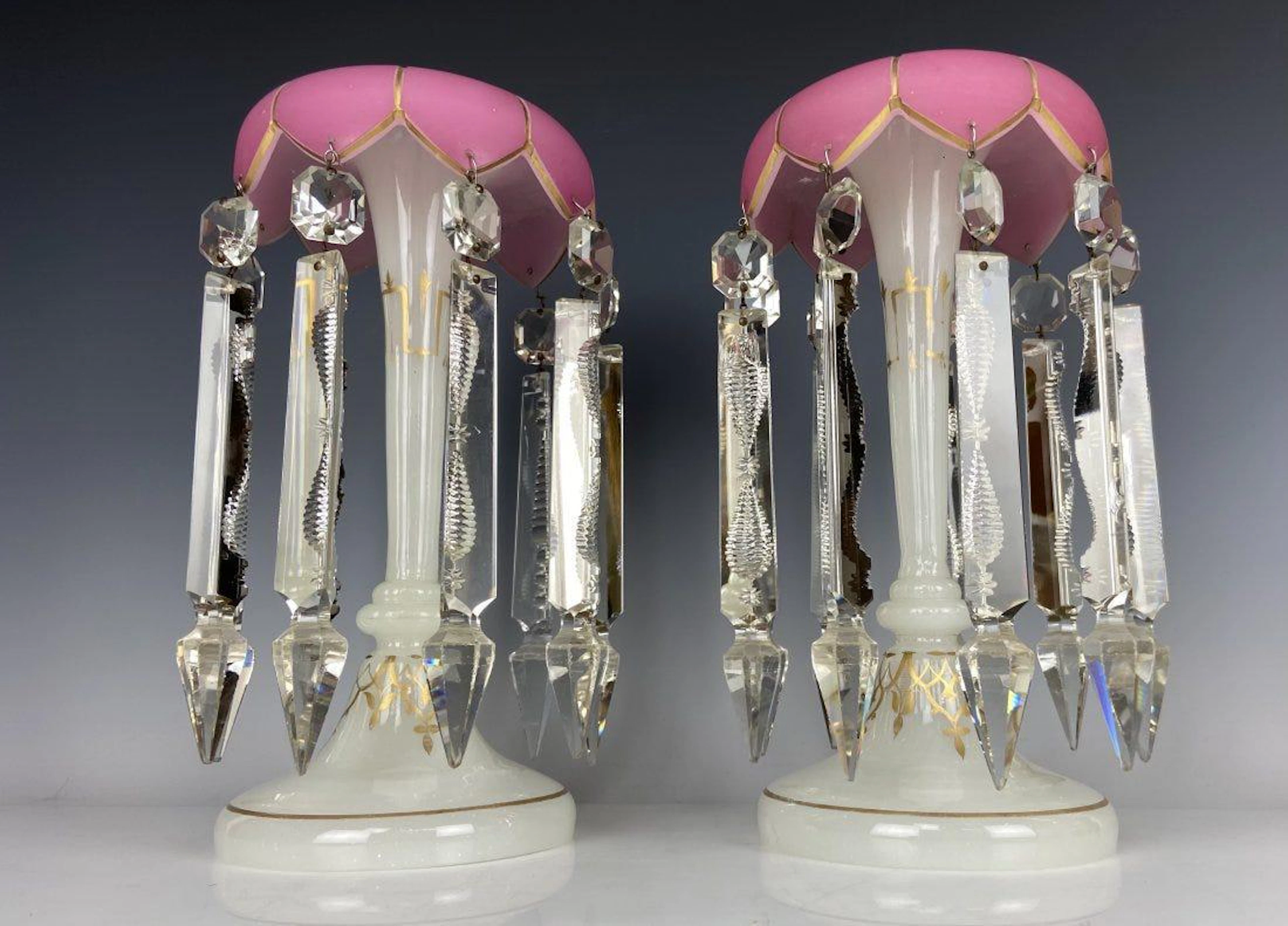 A LARGE PAIR OF FRENCH OPALINE LUSTRES