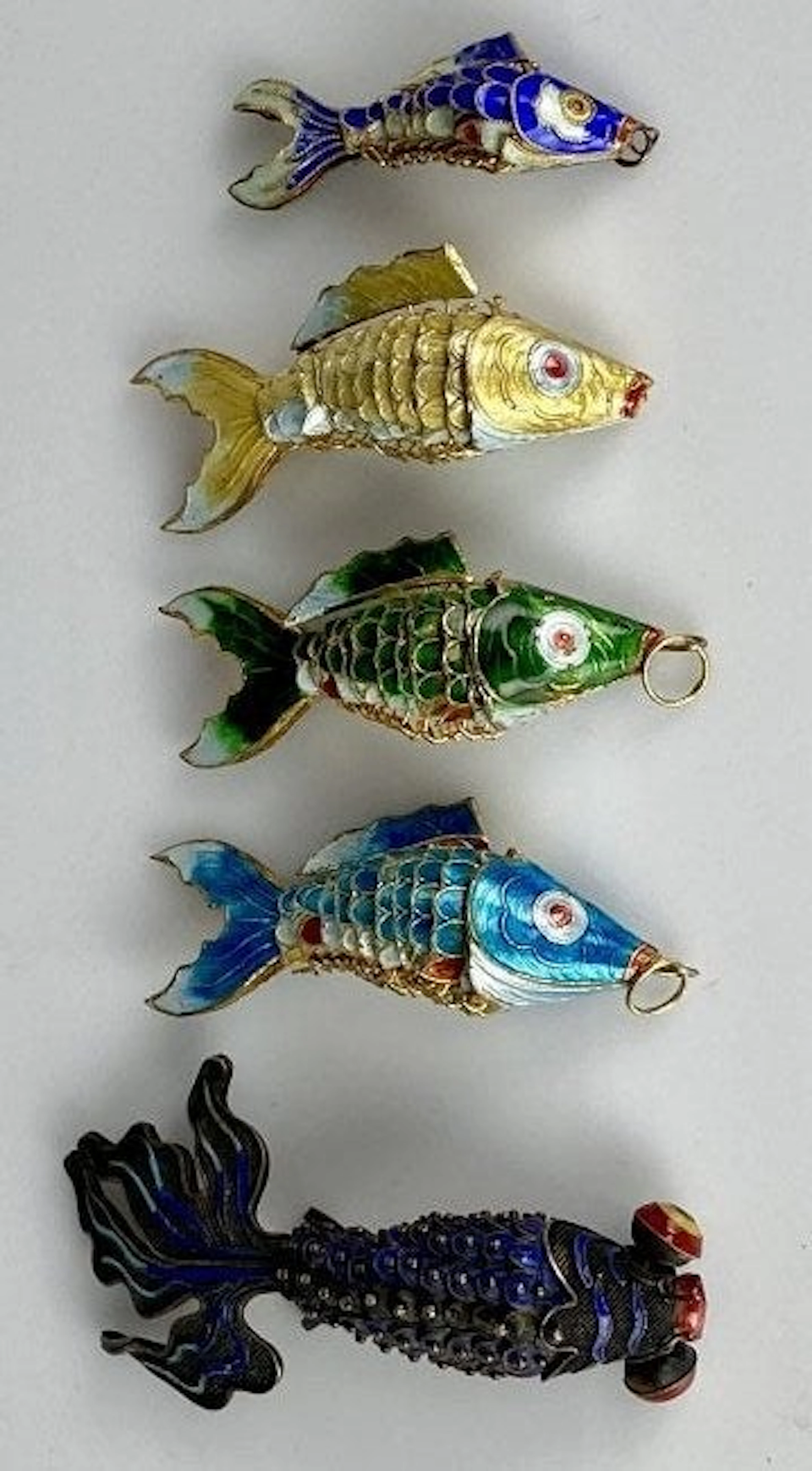 SET OF 5 CHINESE ENAMEL FISH