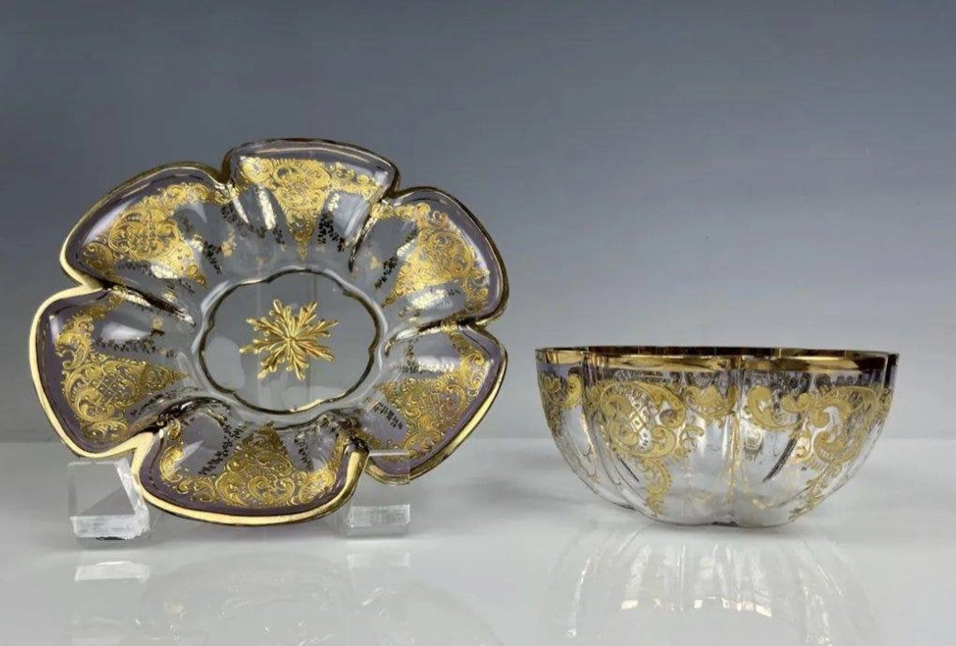 ENAMELLED AND GILT MOSER FINGER BOWL & PLATE