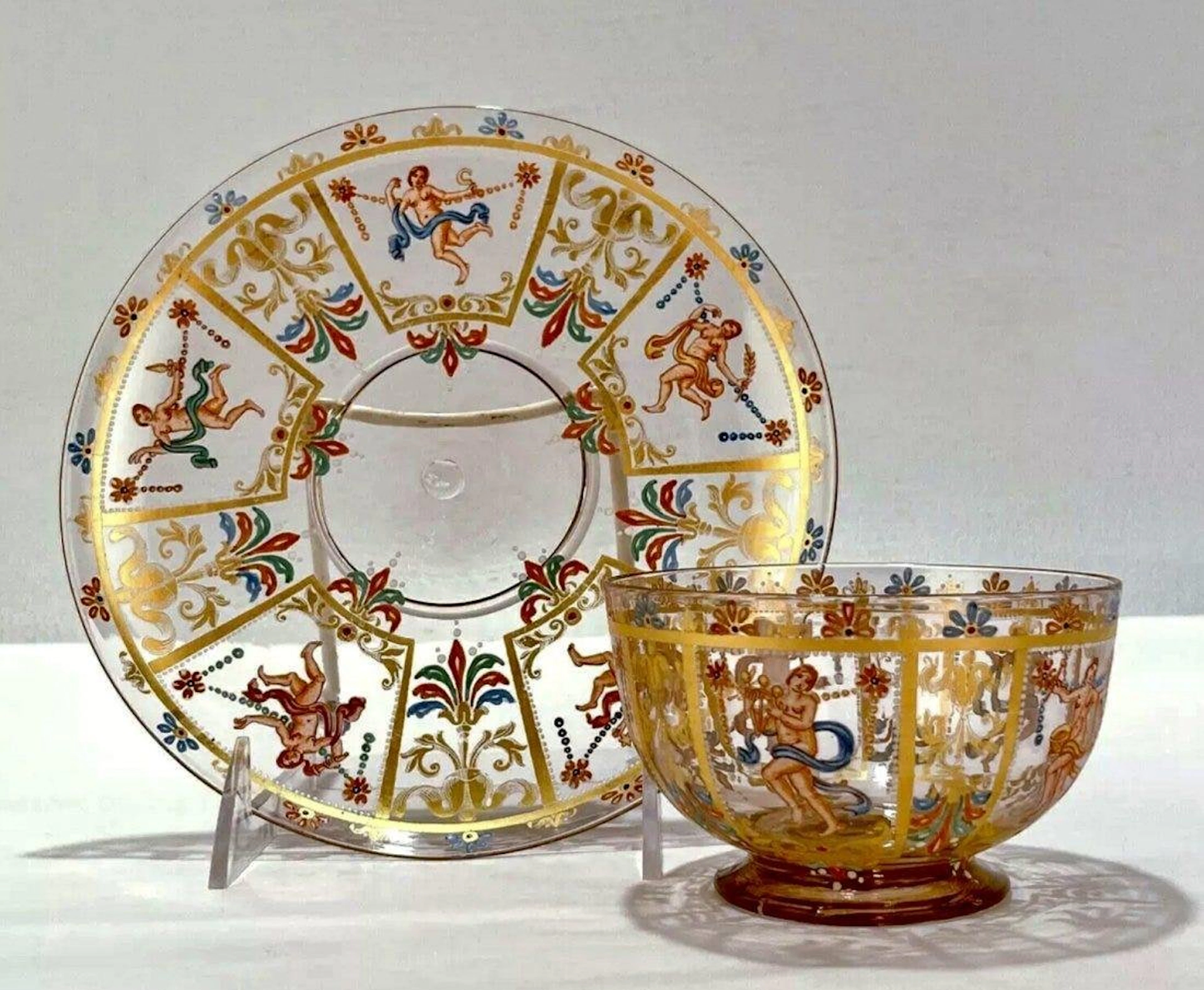 A MAGNIFICENT ENAMELED FINGER BOWL & PLATE