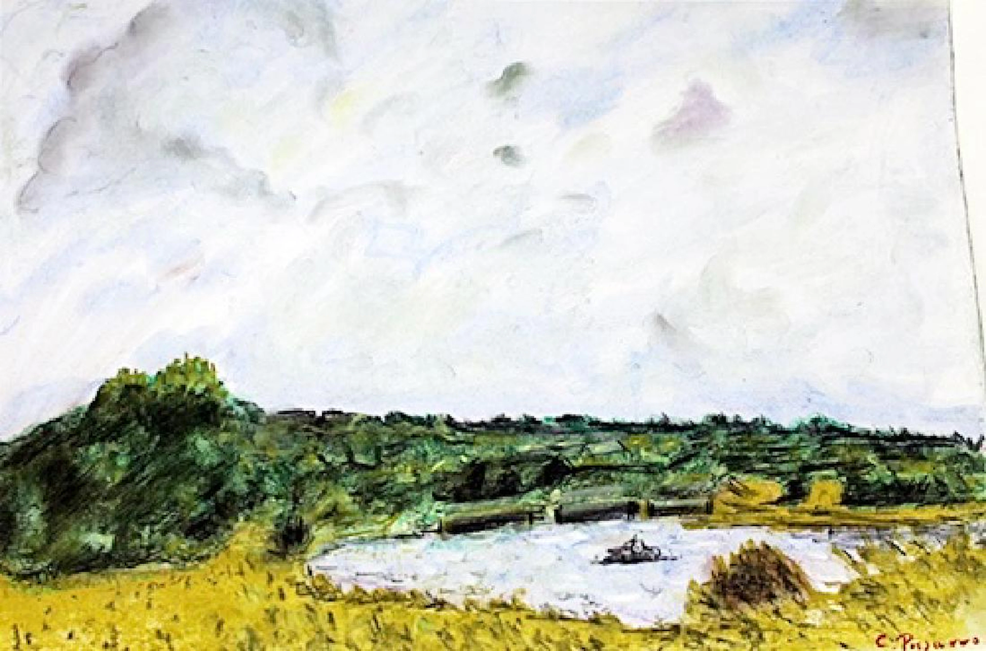 Banks Of The Oise - Camille Pissaro - Pastel On Paper