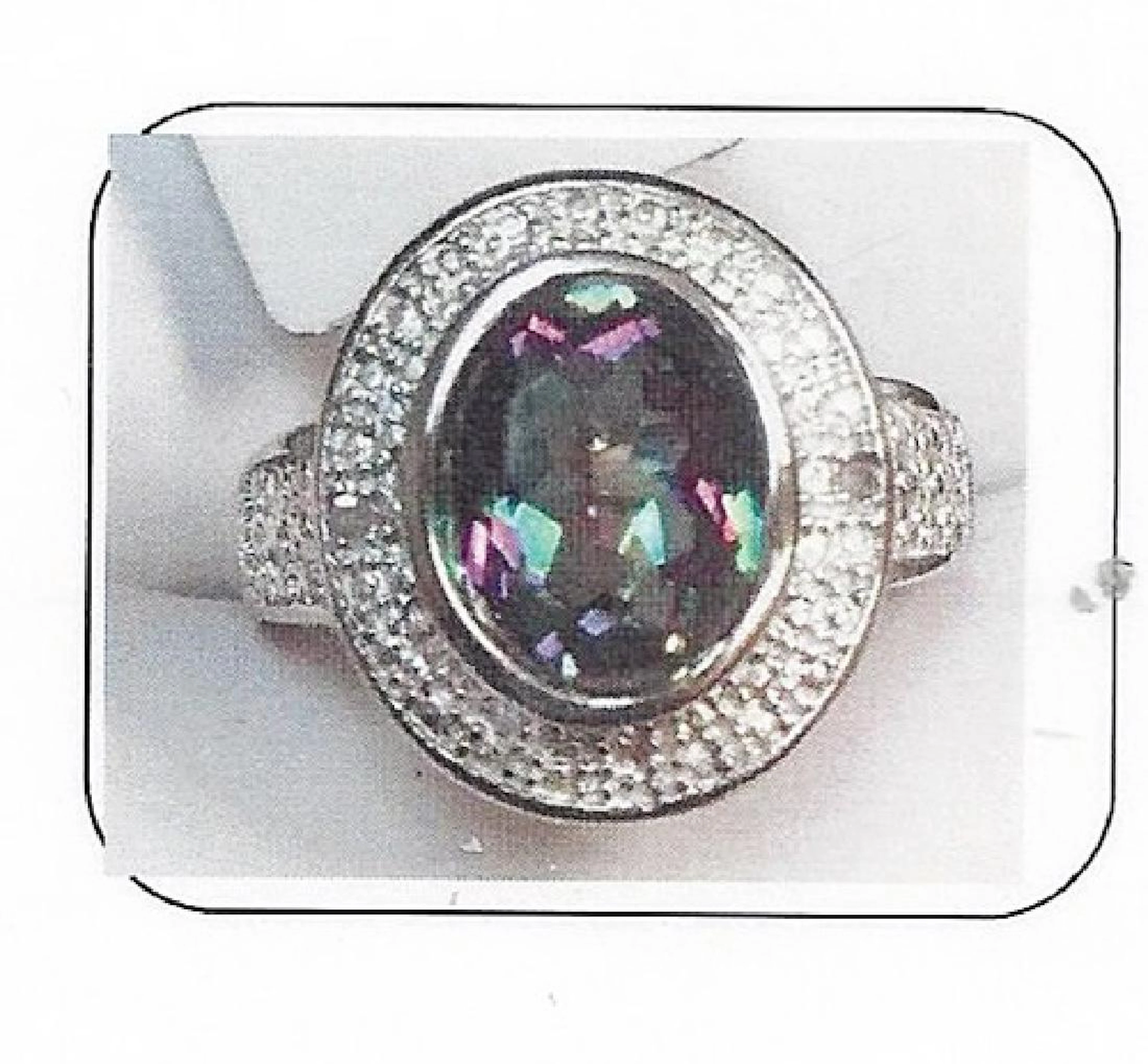 Lady's silver lab alexandrite/diamond ring