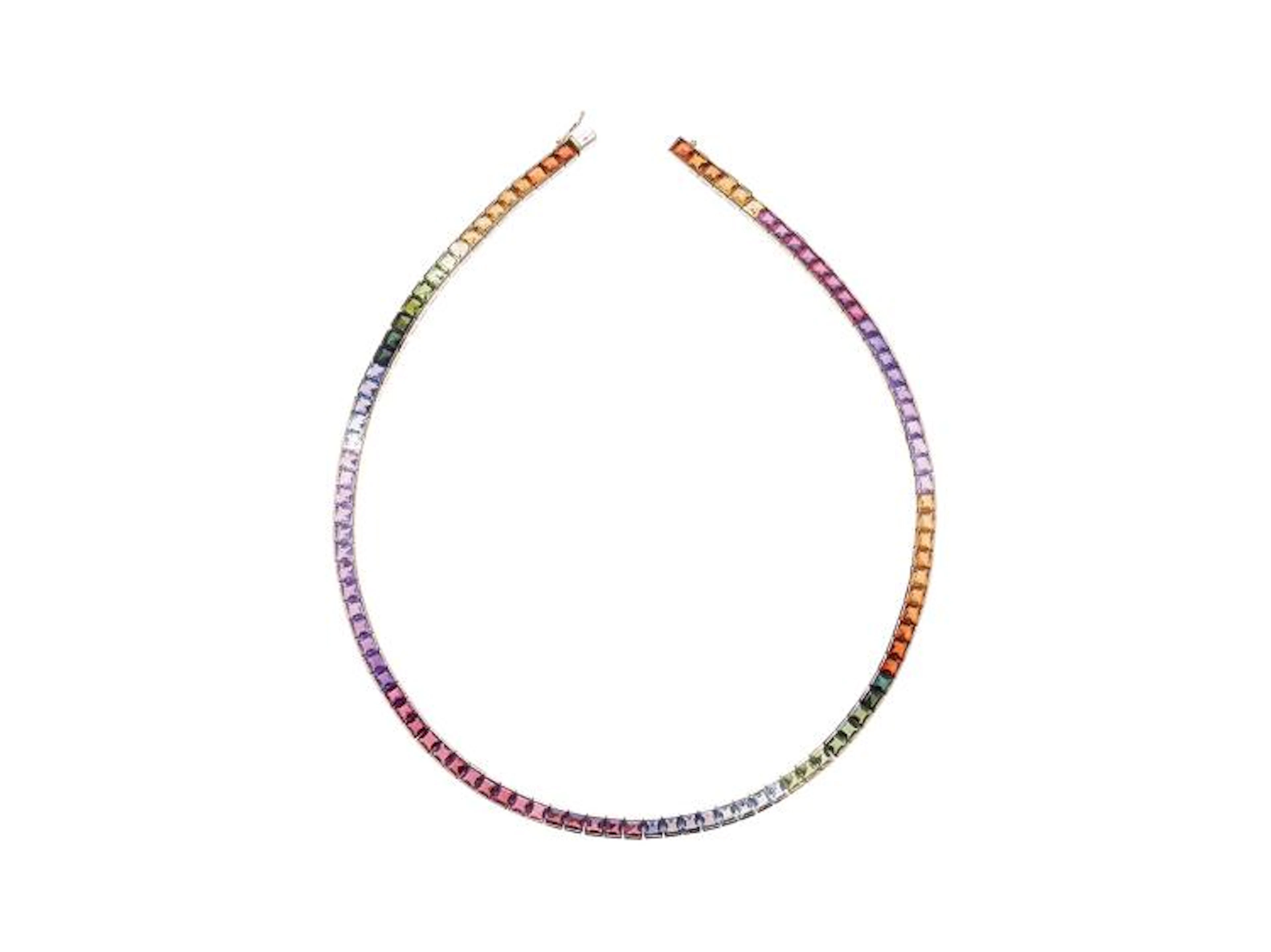 Necklace In Yellow Gold 18K With Multicolor Natural Gems
