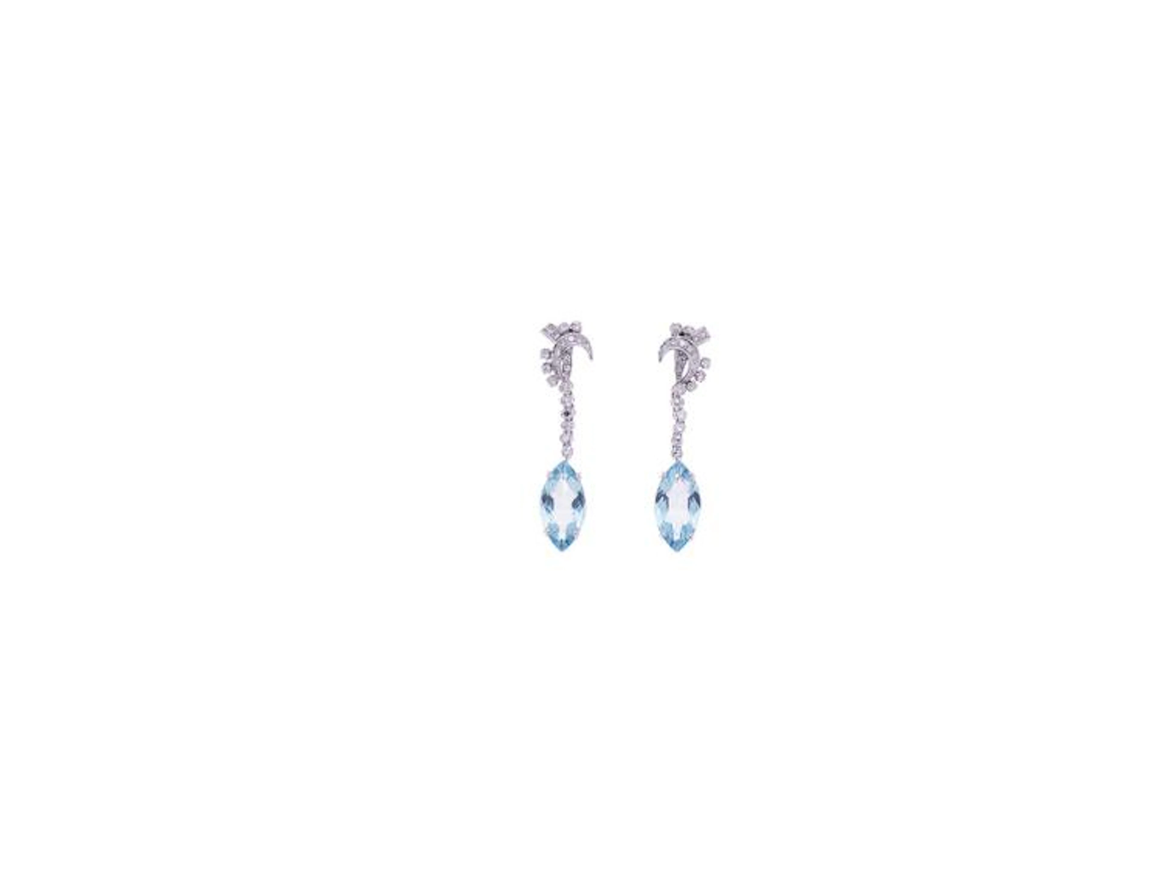 White Gold 18K Earrings With Huit-Huit Cut Diamonds And Marquise Cut Aquamarines