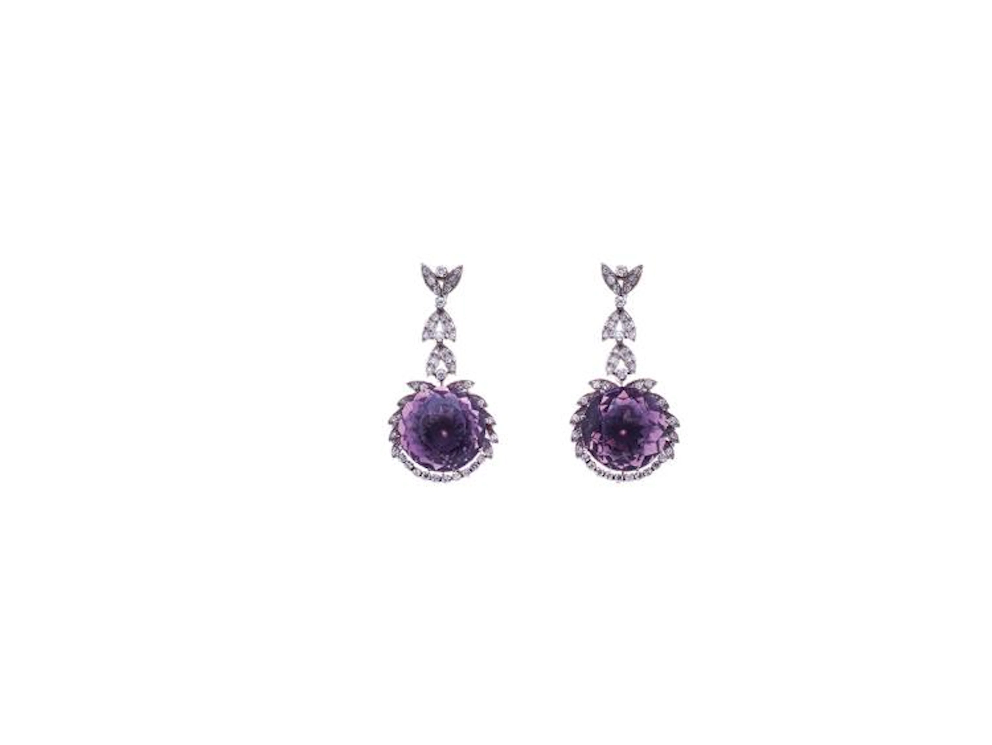 White Gold 18K Earrings With Diamonds And Amethysts, Circa 1935