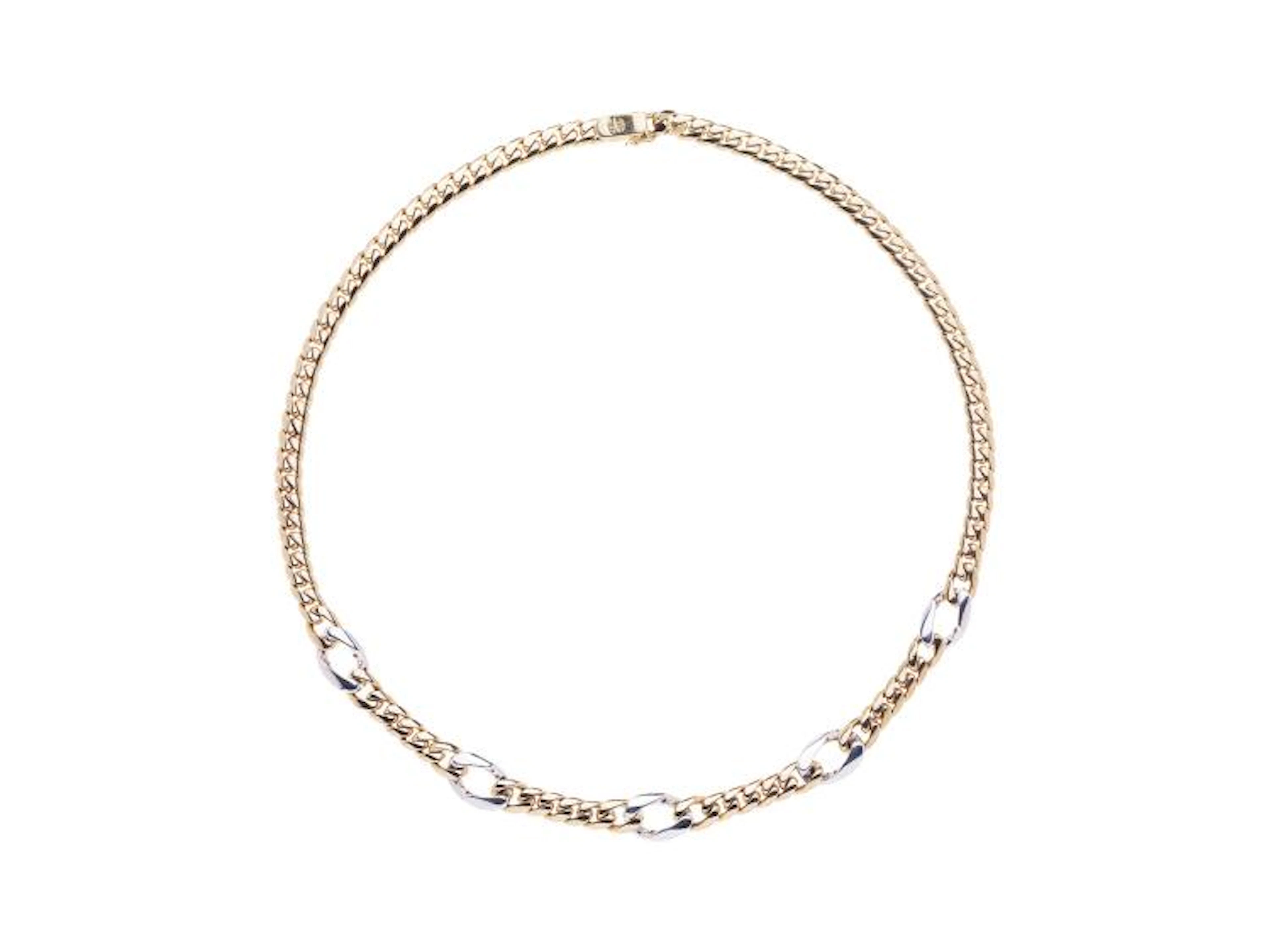 Yellow And White Gold 18K Chain Necklace With Huit-Huit Cut Diamonds