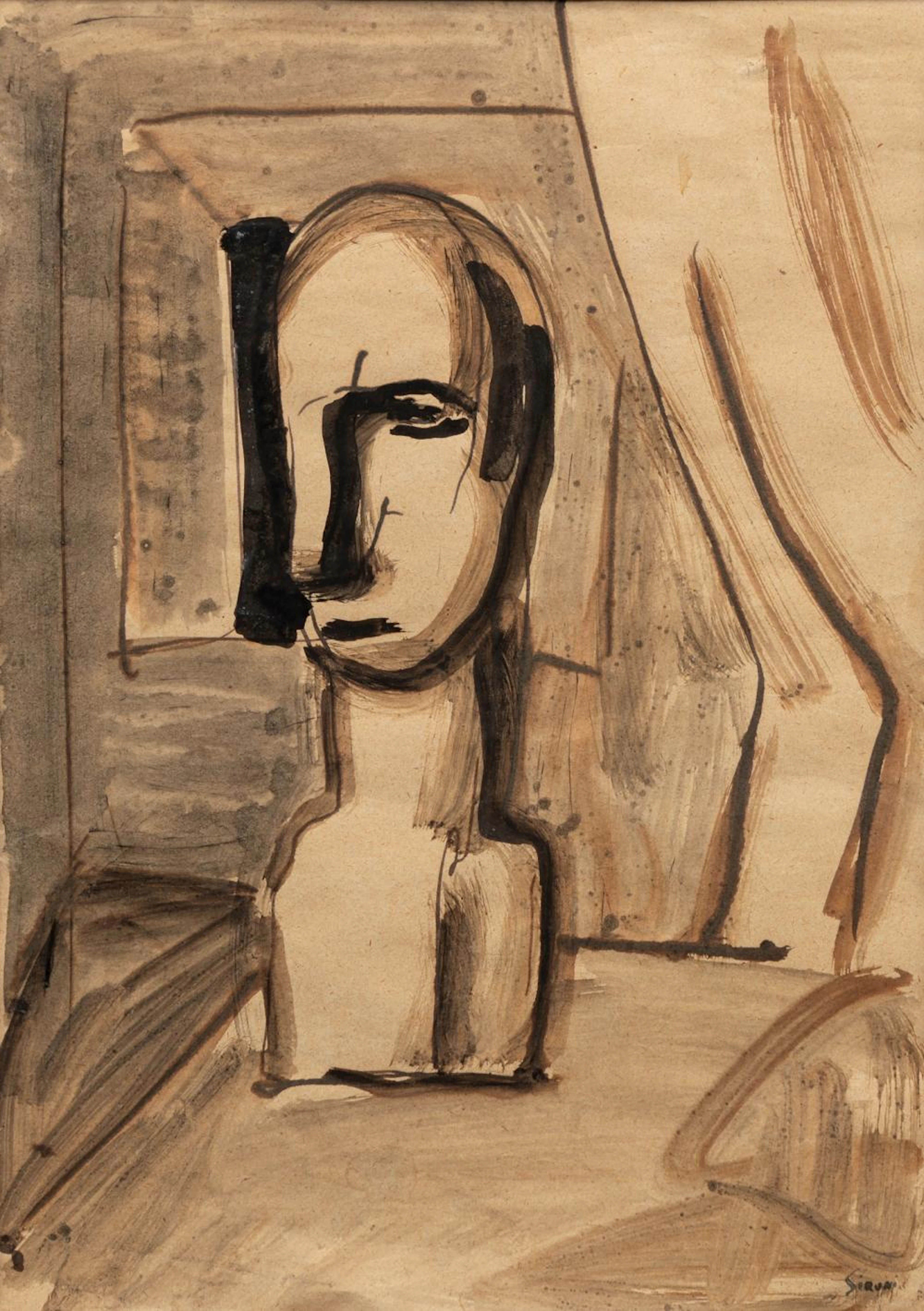 Mario Sironi (Sassari 1885-Milano 1961) - Interno e busto, 1936 ca.