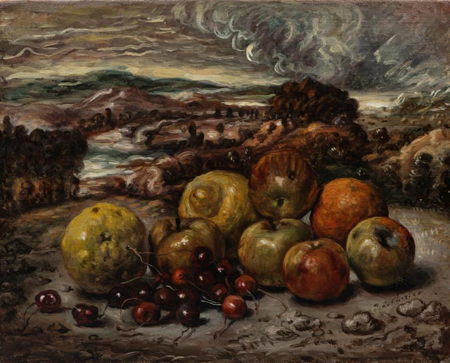Giorgio de Chirico (Volos 1888-Roma 1978) - Frutta nel paesaggio, 1950