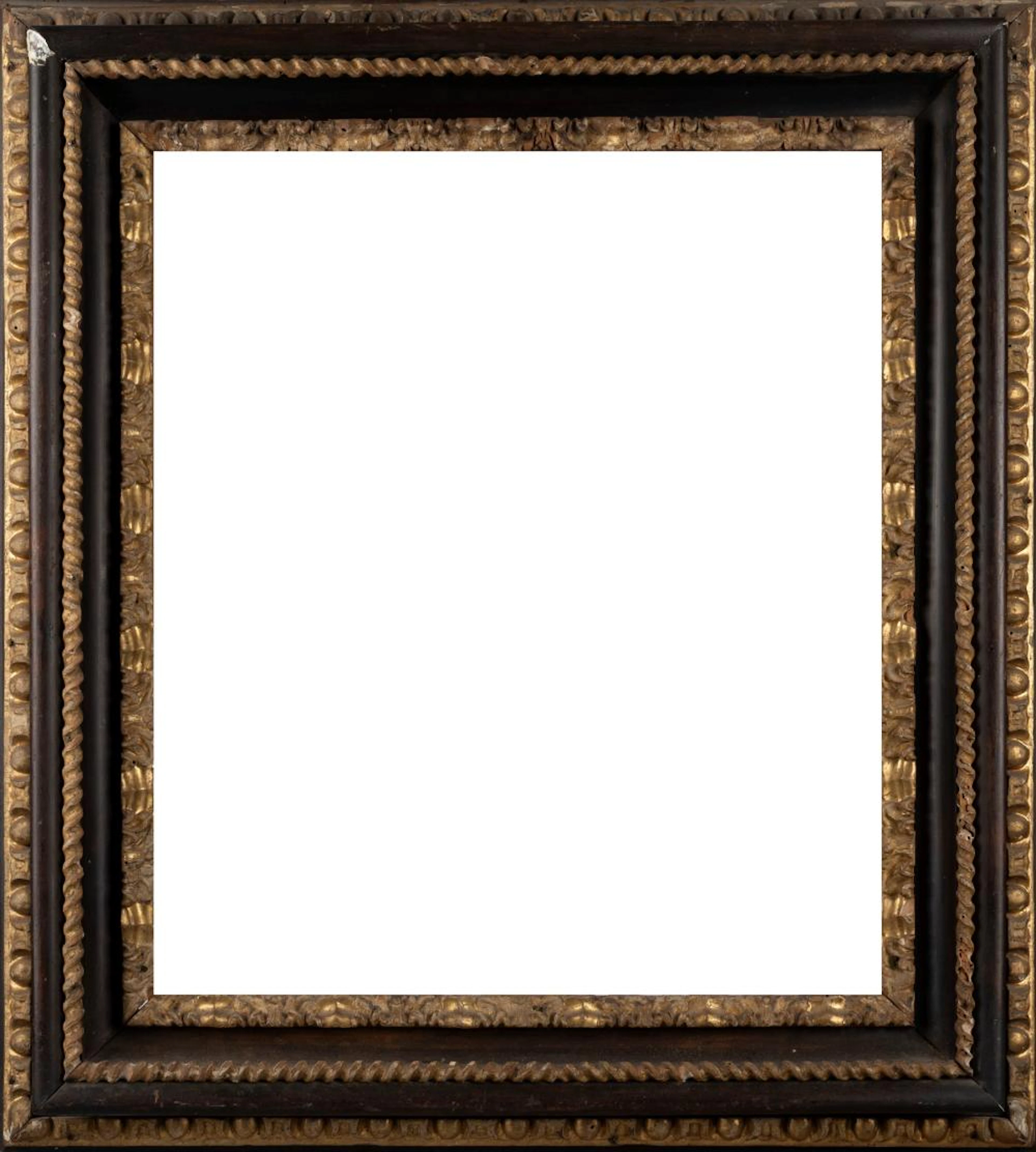 Salvator Rosa frame with three orders of black and gilded carving, 18th century
