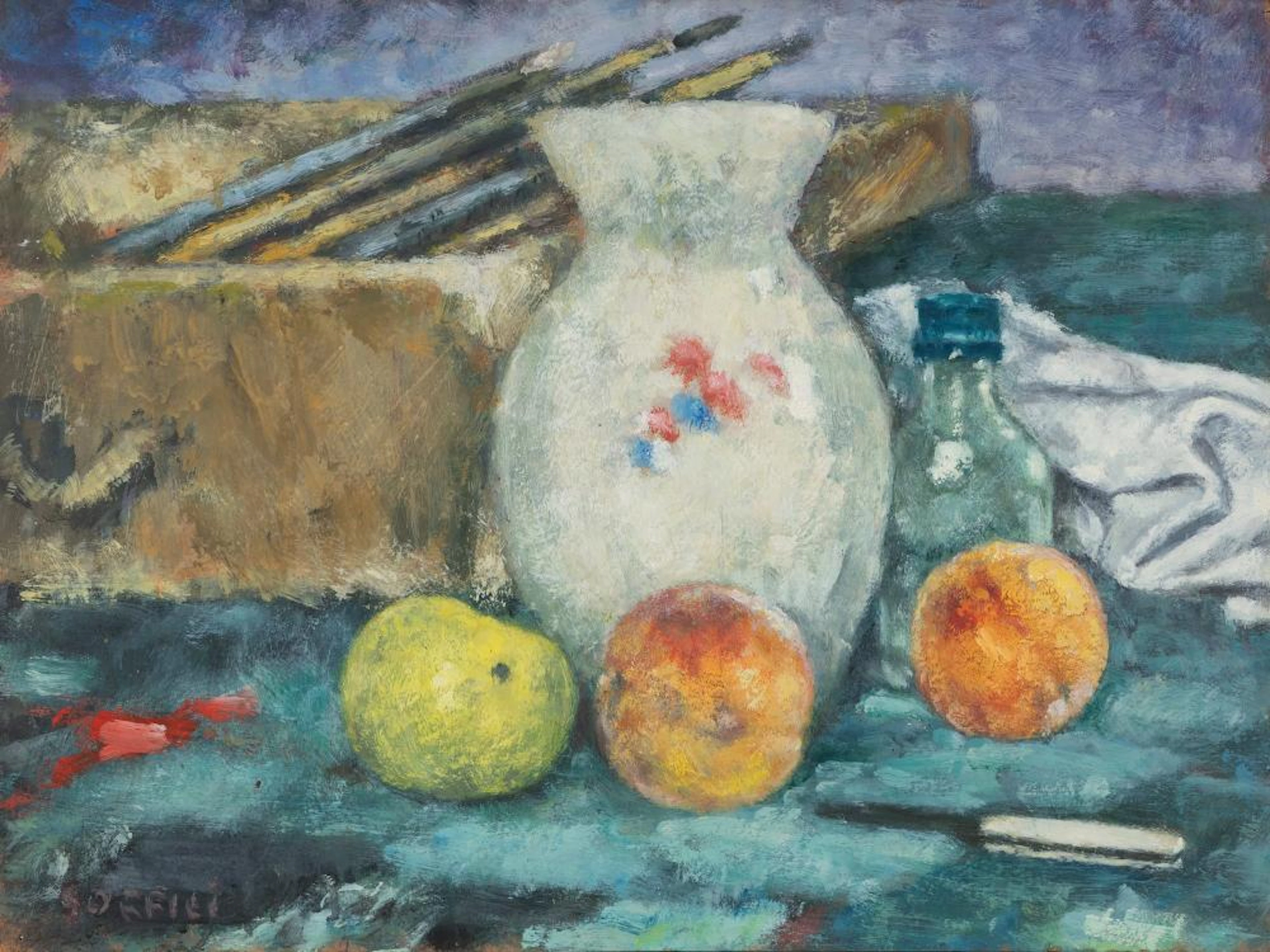 Ardengo Soffici (Rignano sull'Arno 1879-Vittoria Apuana 1964) - Pesche e vaso