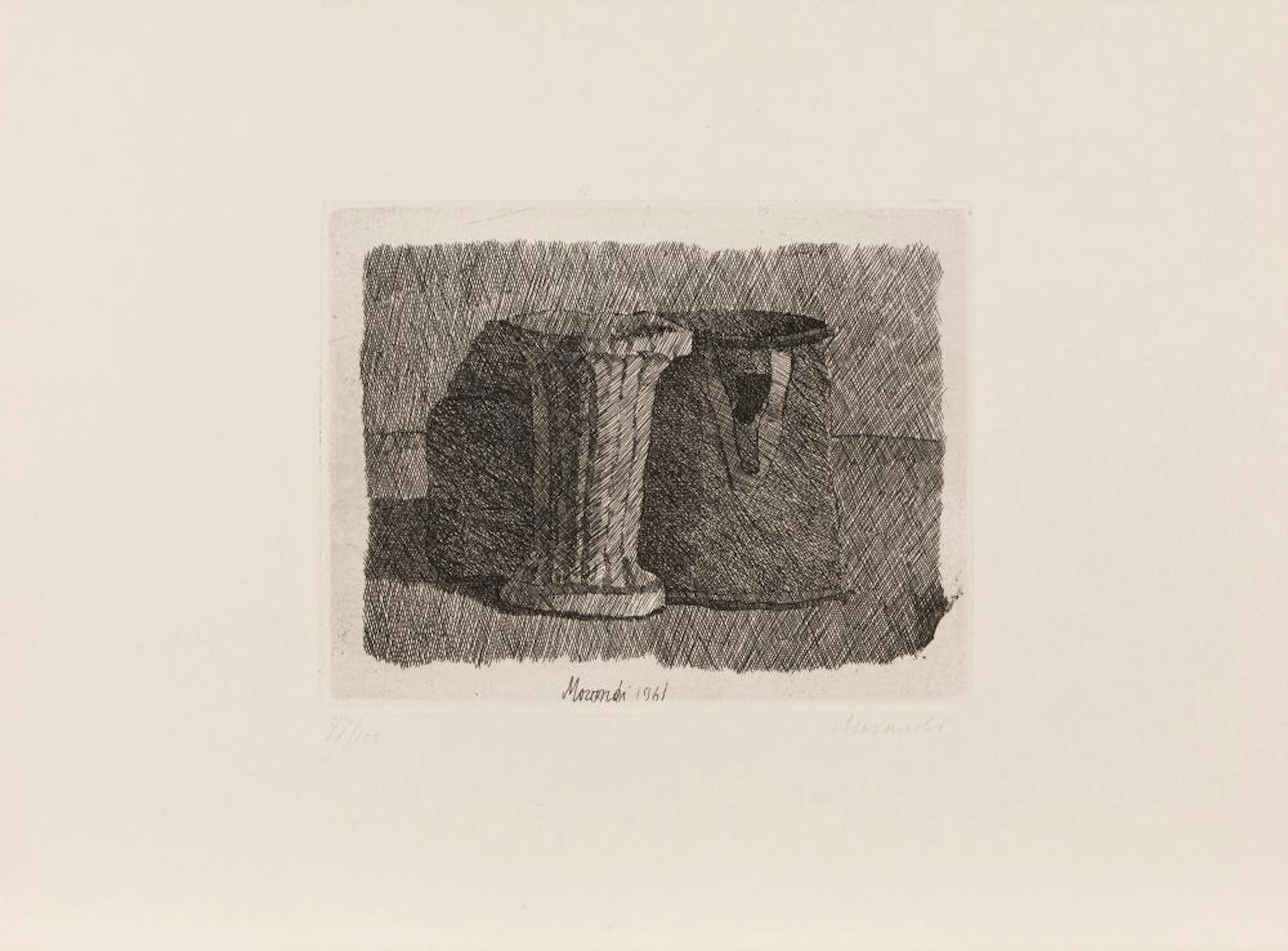 Giorgio Morandi (Bologna 1890-1964) - Piccola natura morta con tre oggetti, 1961