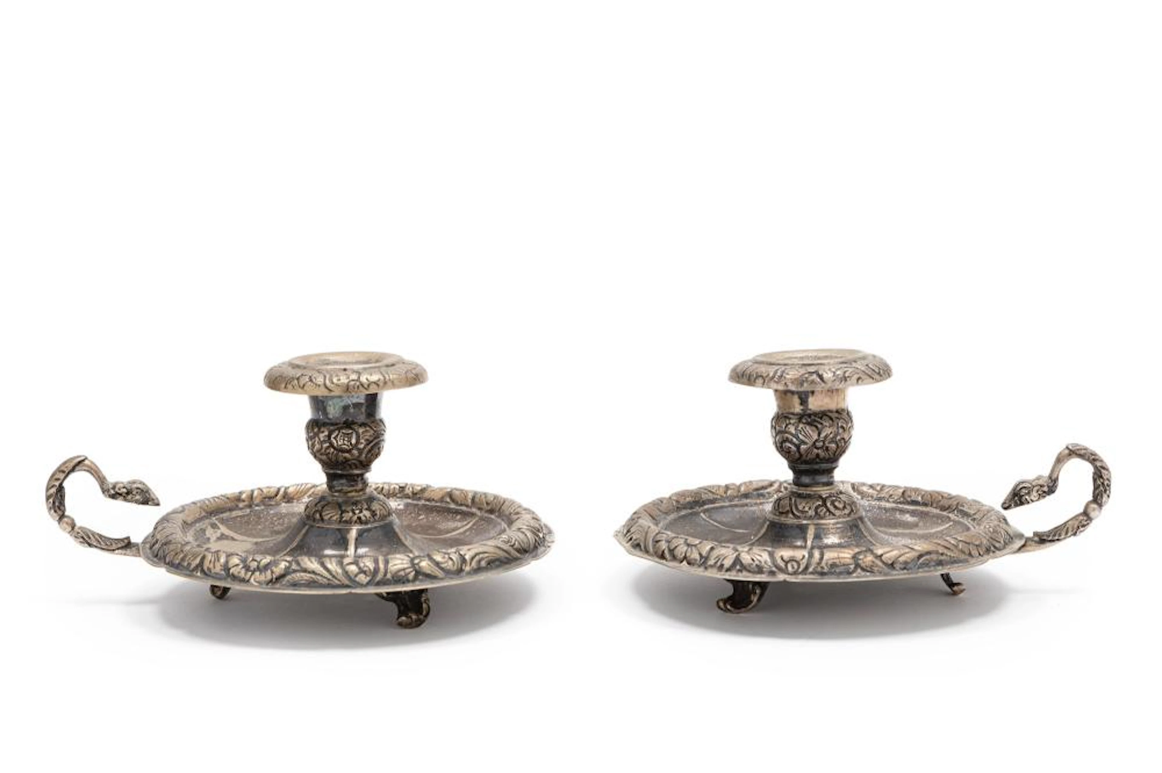 Two silver candelsticks, 20th Century