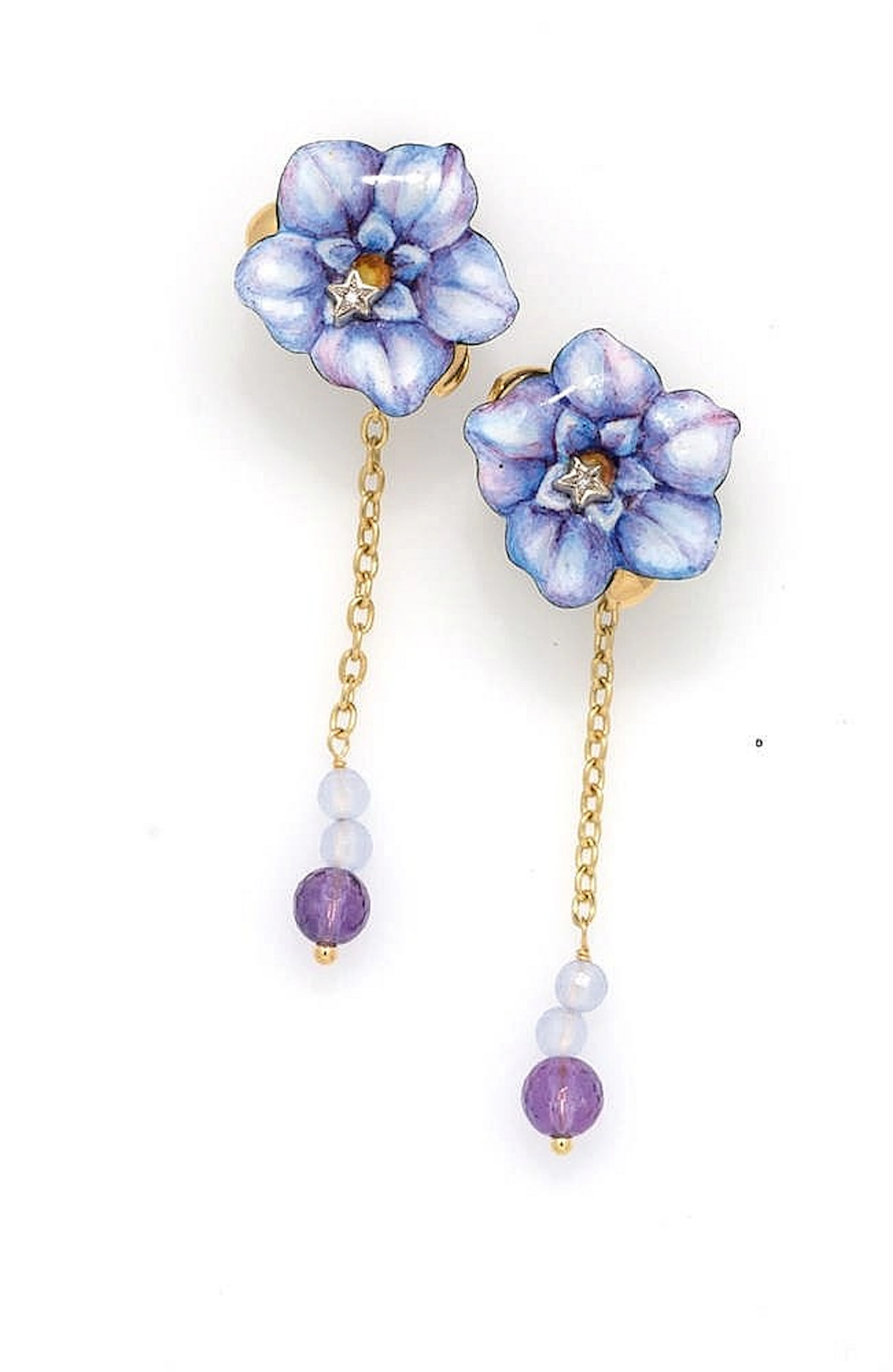 ENAMEL, GOLD AND CUPPER PAIR OF EARRINGS WITH NATURAL...