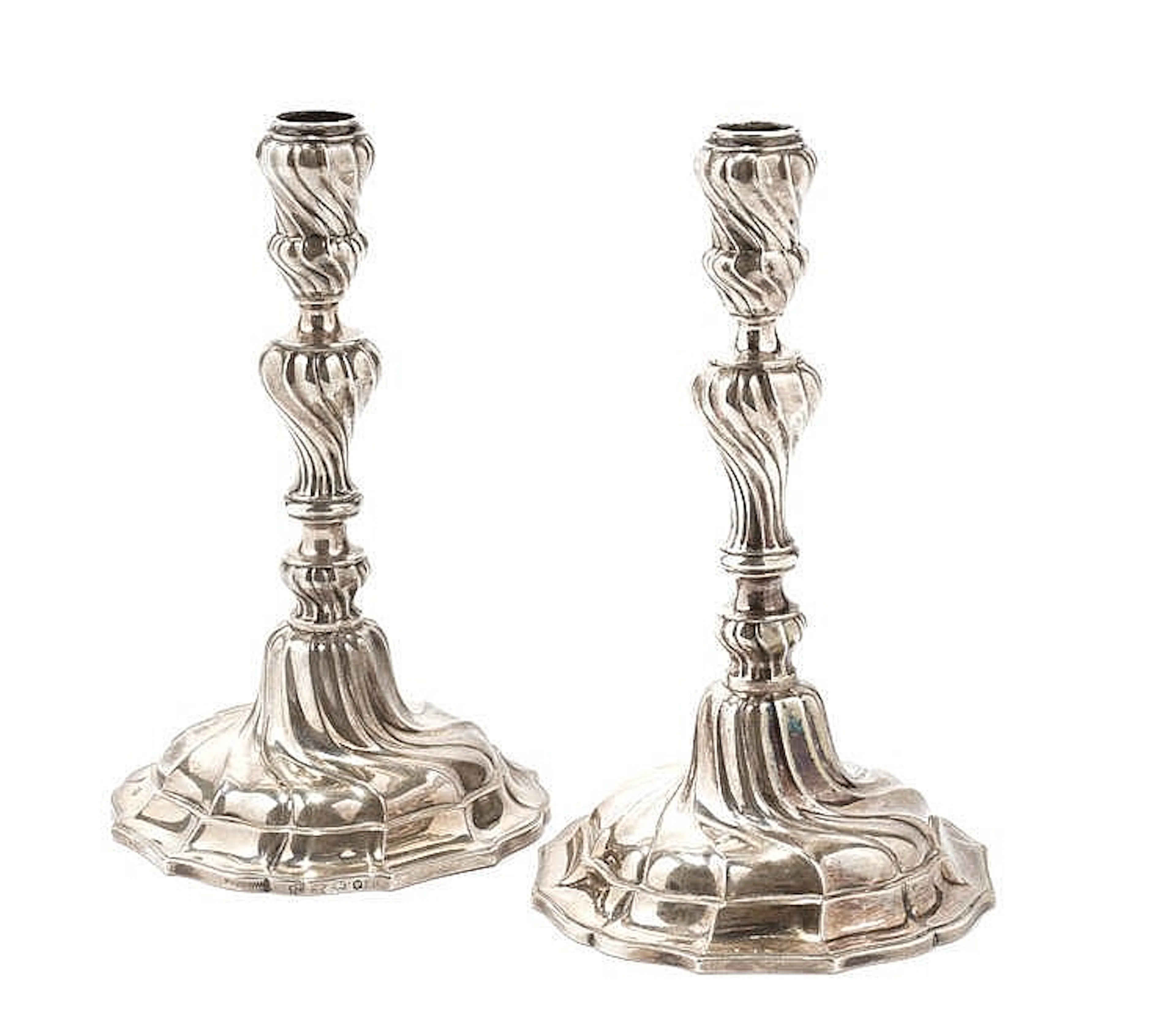 COUPLE OF SILVER CANDLE-HOLDER COUPLE,LOUIS XV-XVI